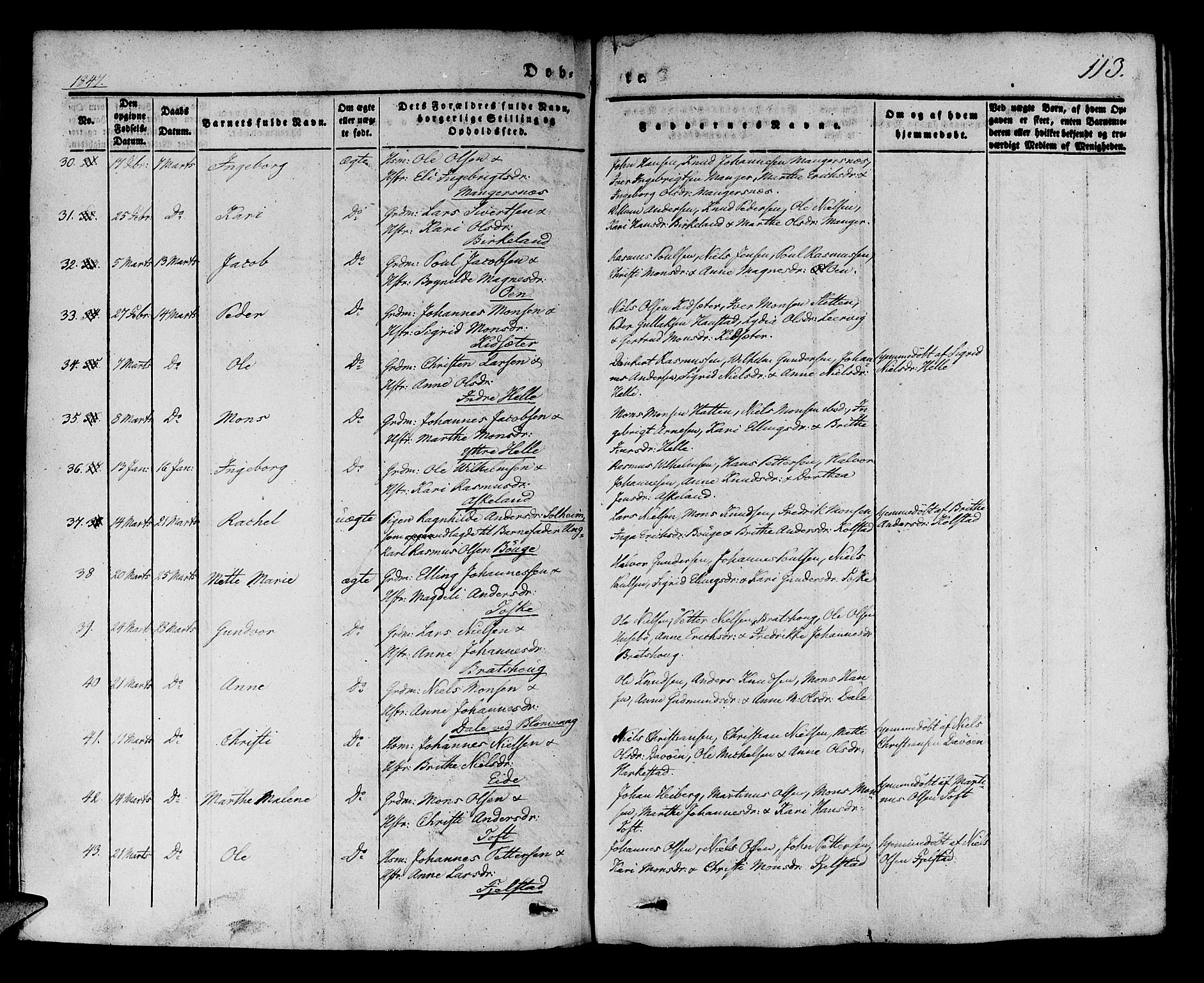 Manger sokneprestembete, AV/SAB-A-76801/H/Haa: Parish register (official) no. A 5, 1839-1848, p. 113