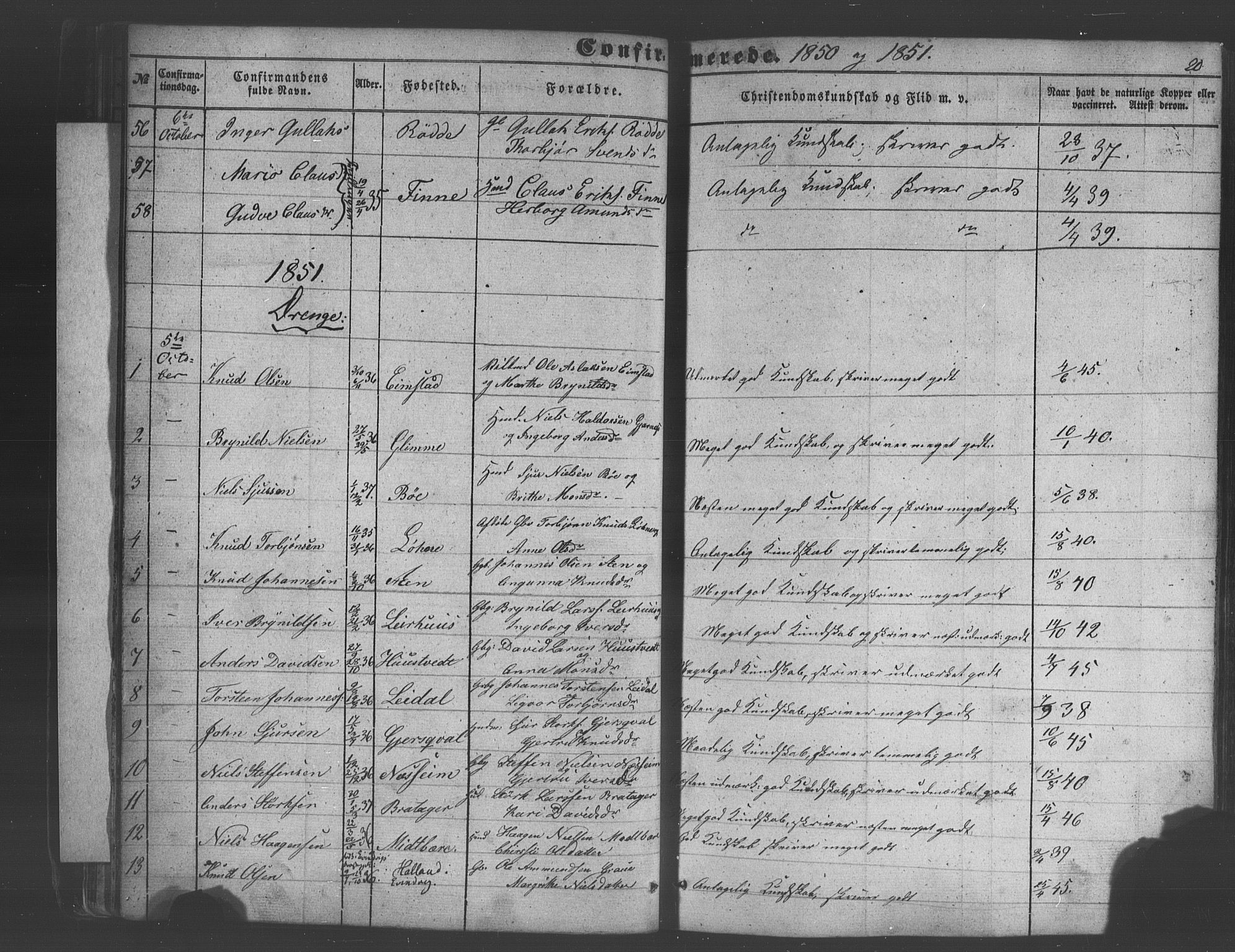 Voss sokneprestembete, SAB/A-79001/H/Haa: Parish register (official) no. A 18, 1848-1876, p. 20