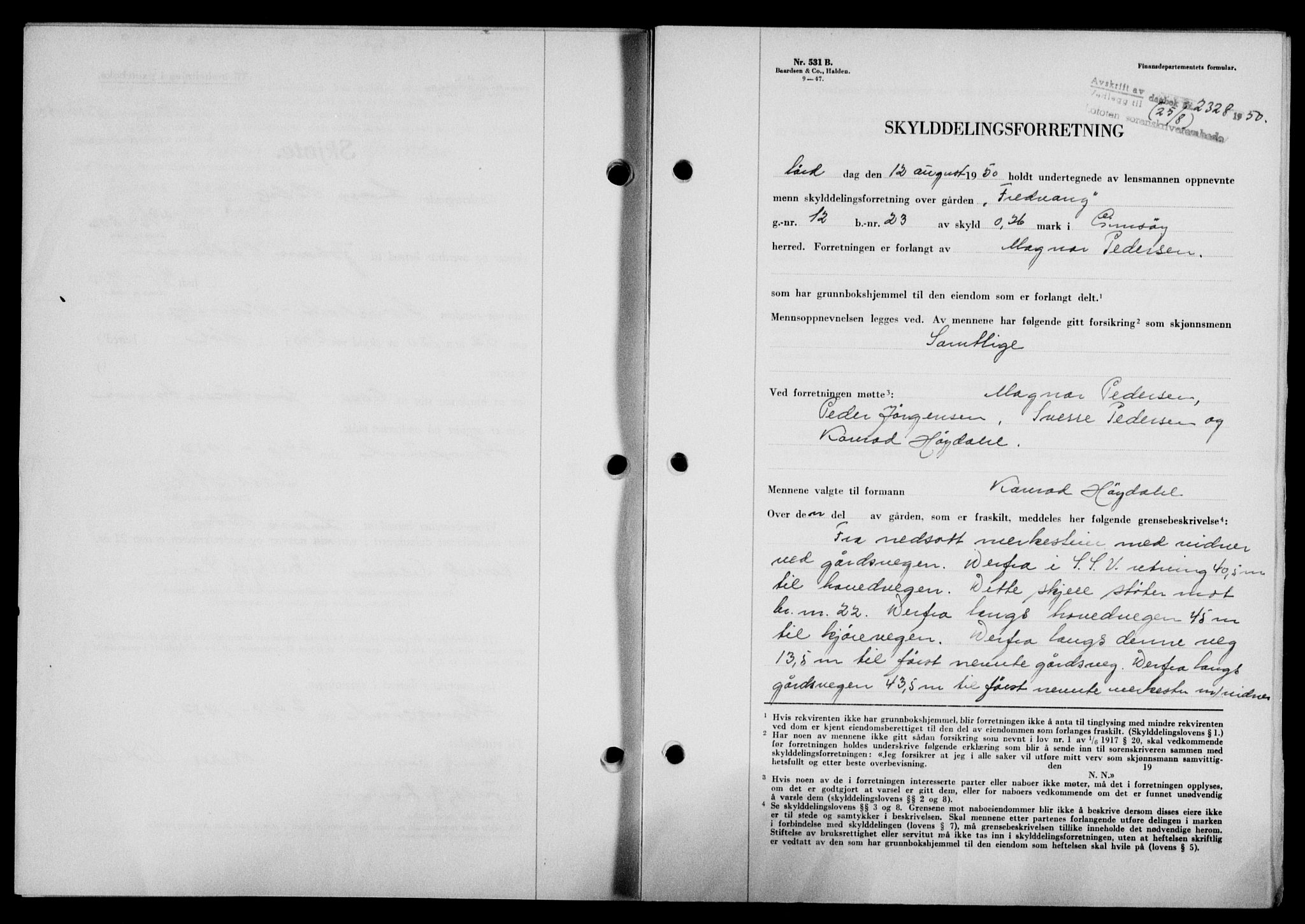 Lofoten sorenskriveri, SAT/A-0017/1/2/2C/L0024a: Mortgage book no. 24a, 1950-1950, Diary no: : 2328/1950
