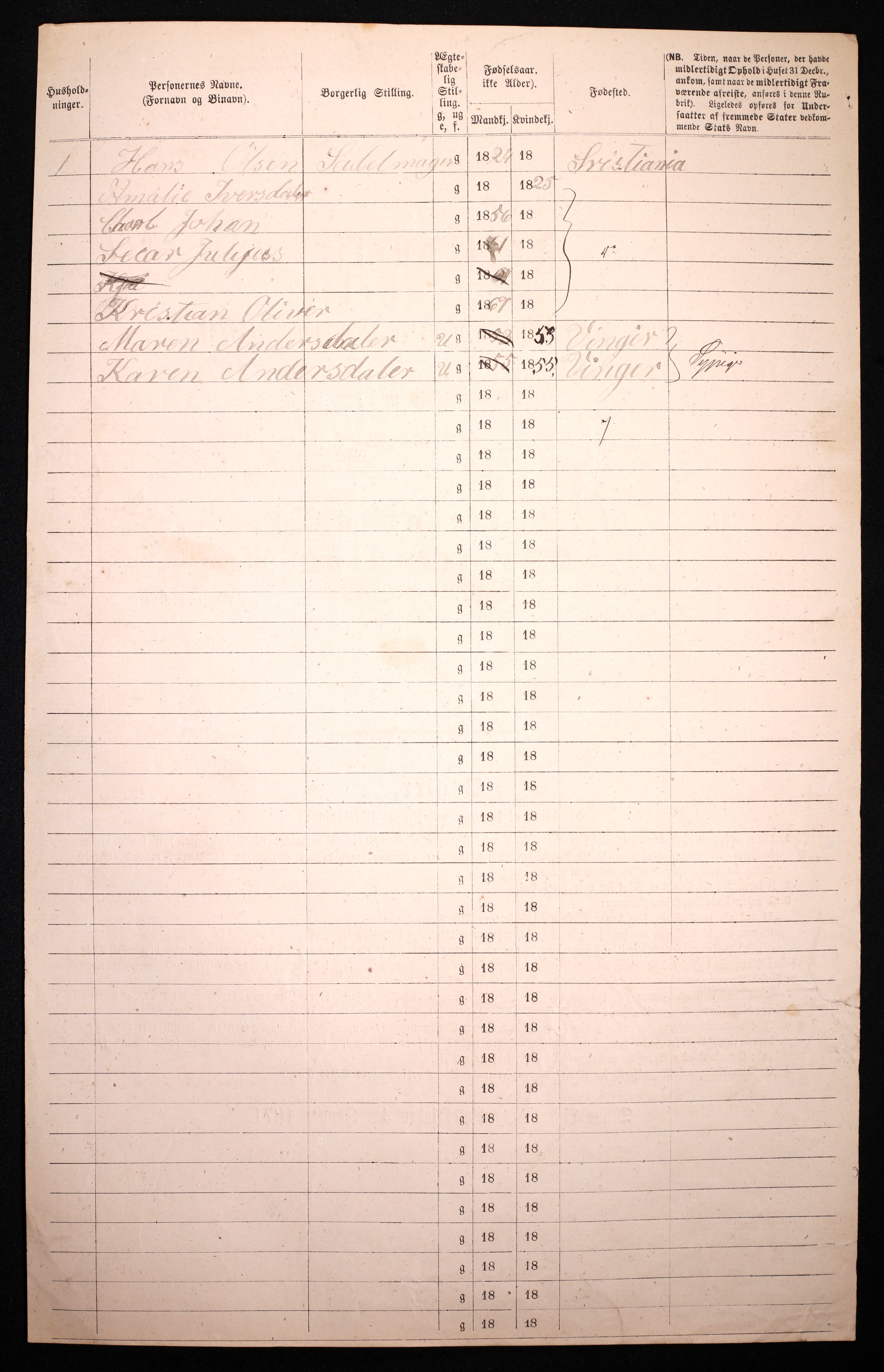 RA, 1870 census for 0301 Kristiania, 1870, p. 397