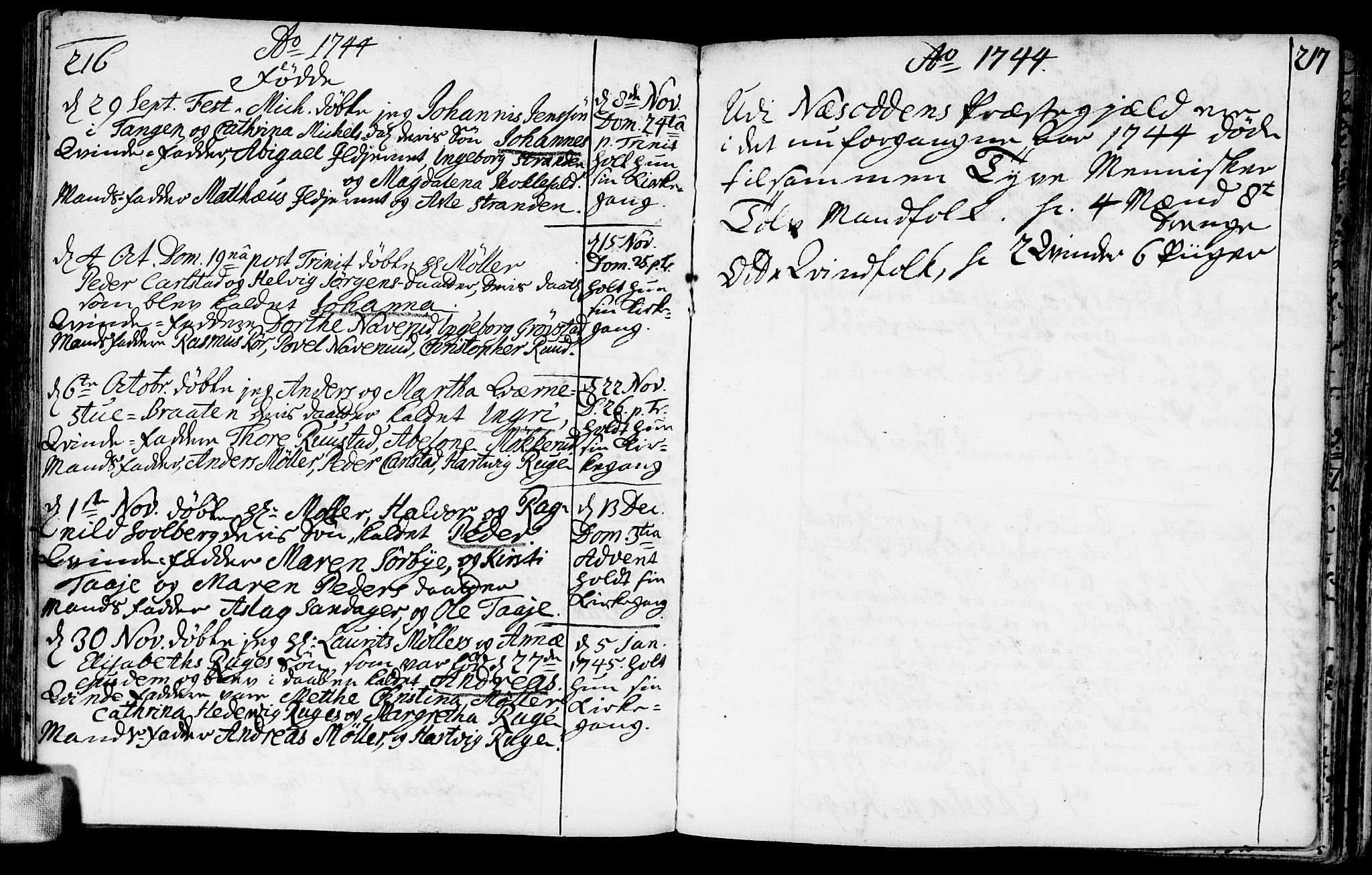 Nesodden prestekontor Kirkebøker, AV/SAO-A-10013/F/Fa/L0001: Parish register (official) no. I 1, 1709-1750, p. 216-217