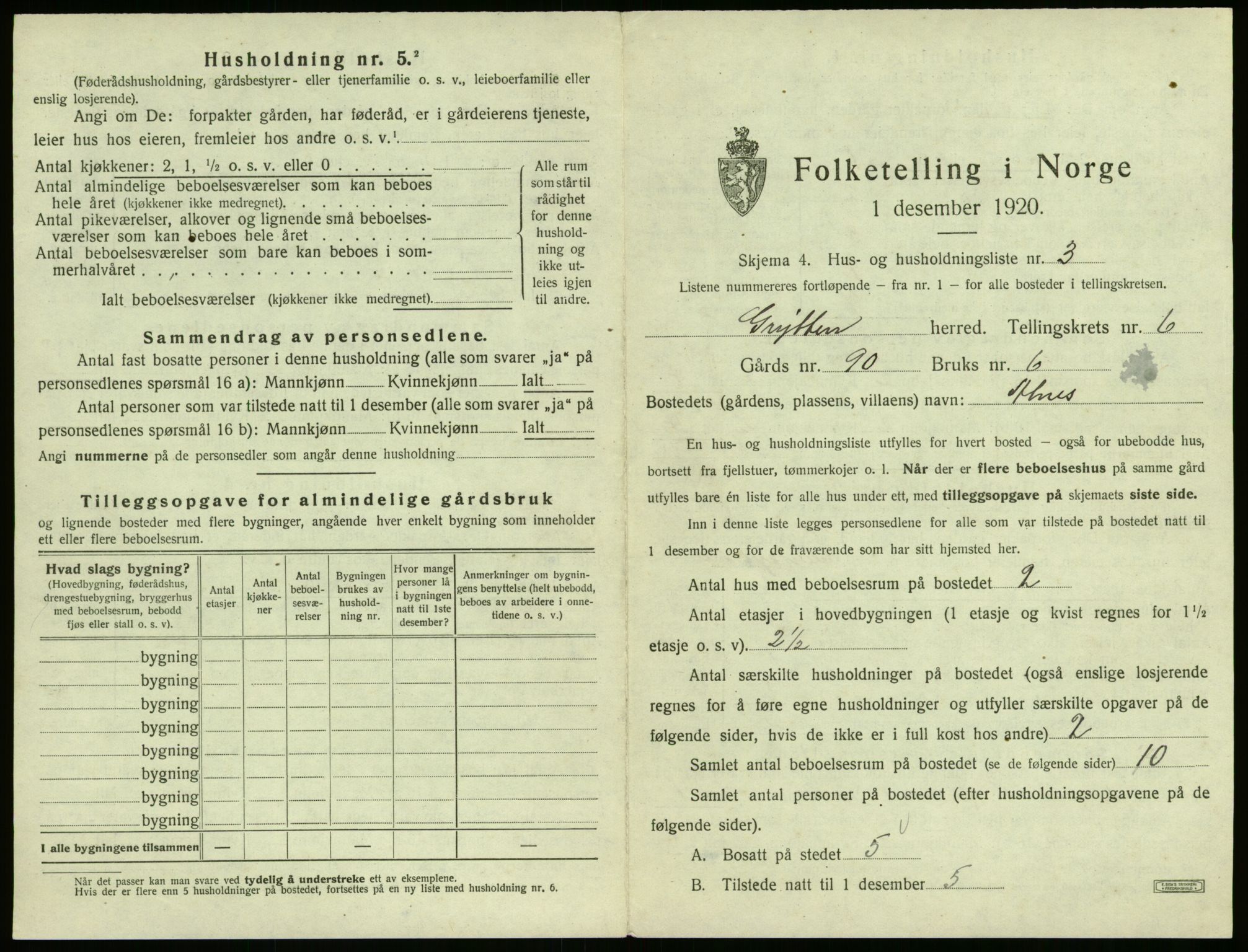 SAT, 1920 census for Grytten, 1920, p. 560
