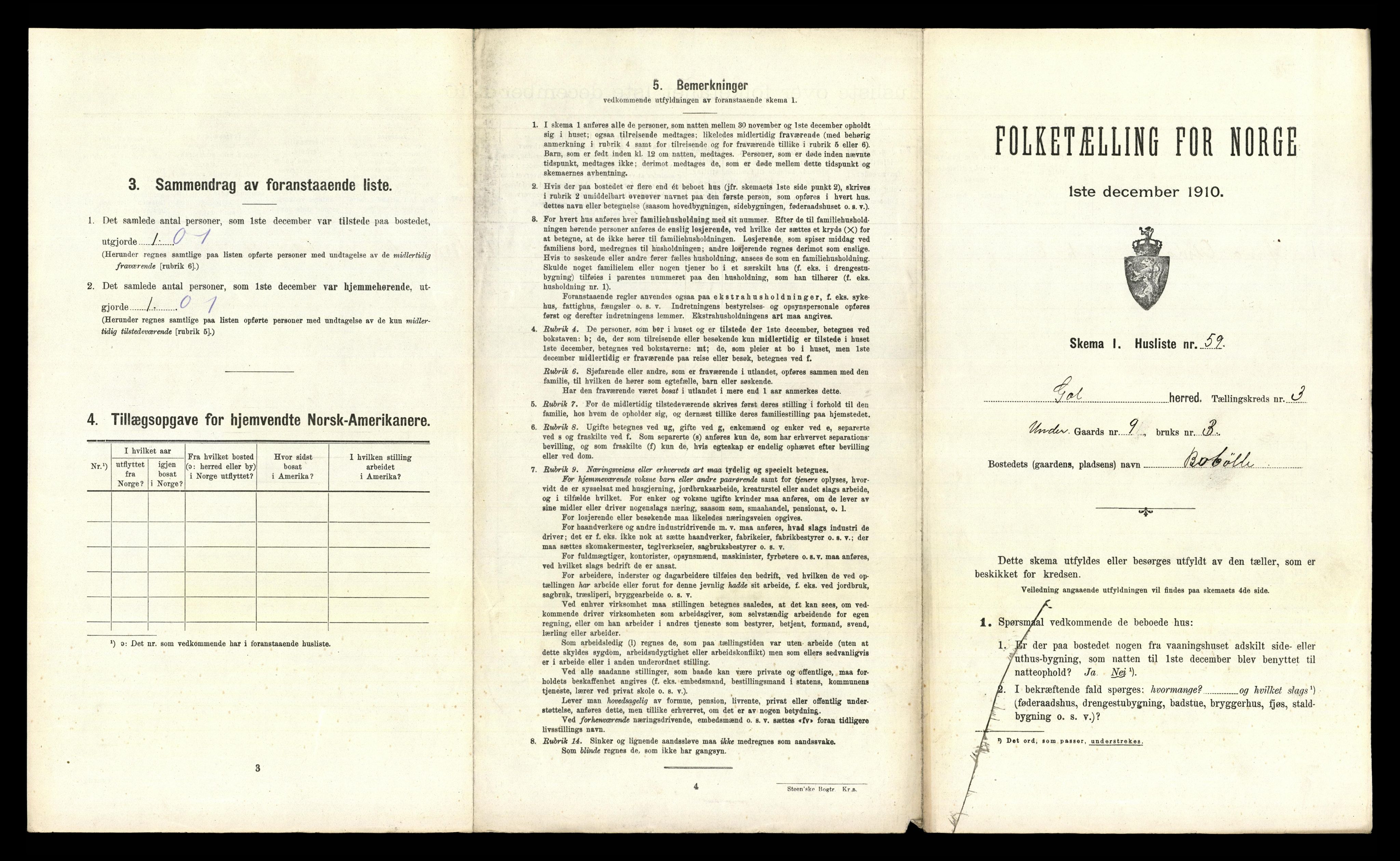 RA, 1910 census for Gol, 1910, p. 372