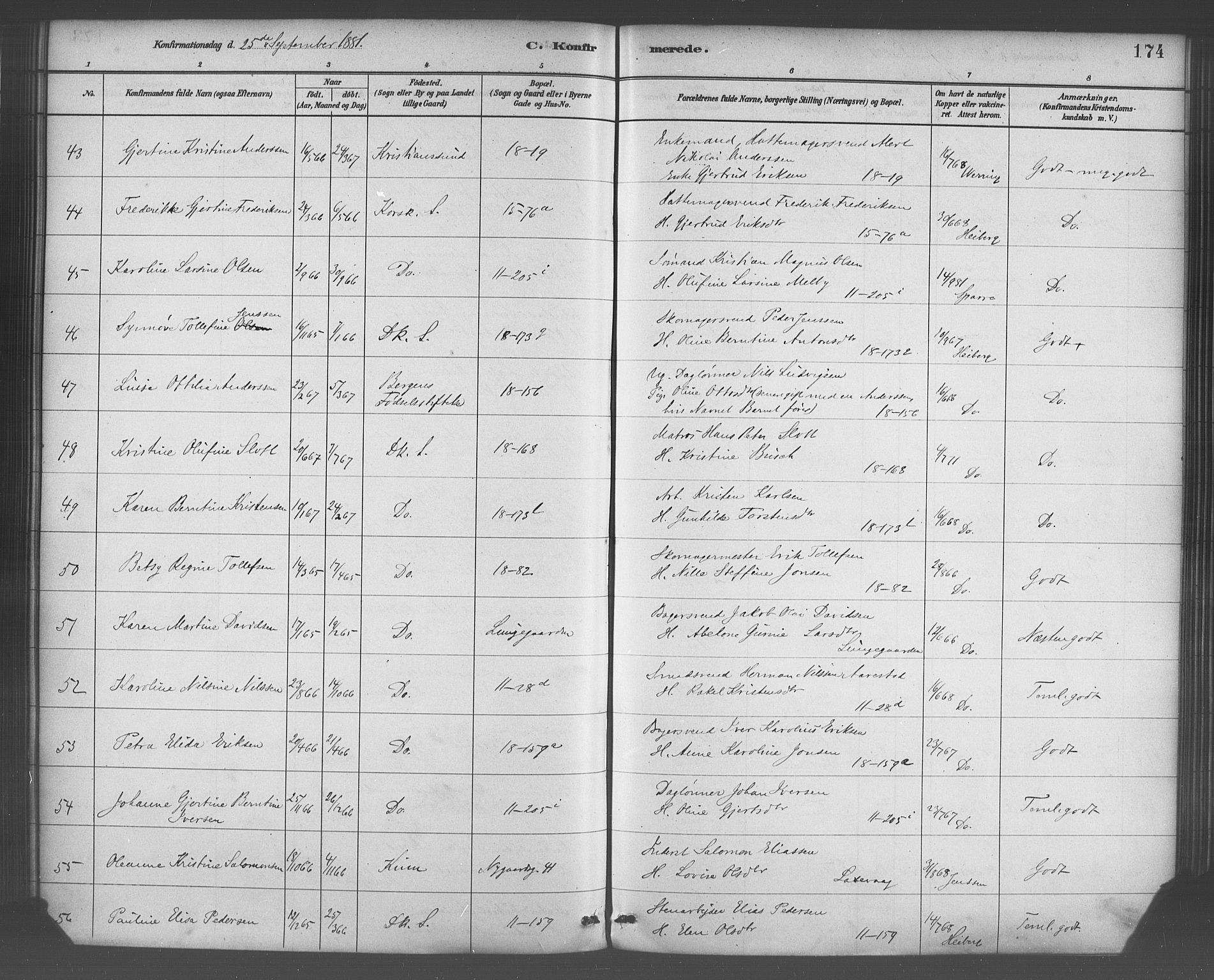 Domkirken sokneprestembete, SAB/A-74801/H/Haa/L0030: Parish register (official) no. C 5, 1880-1898, p. 174