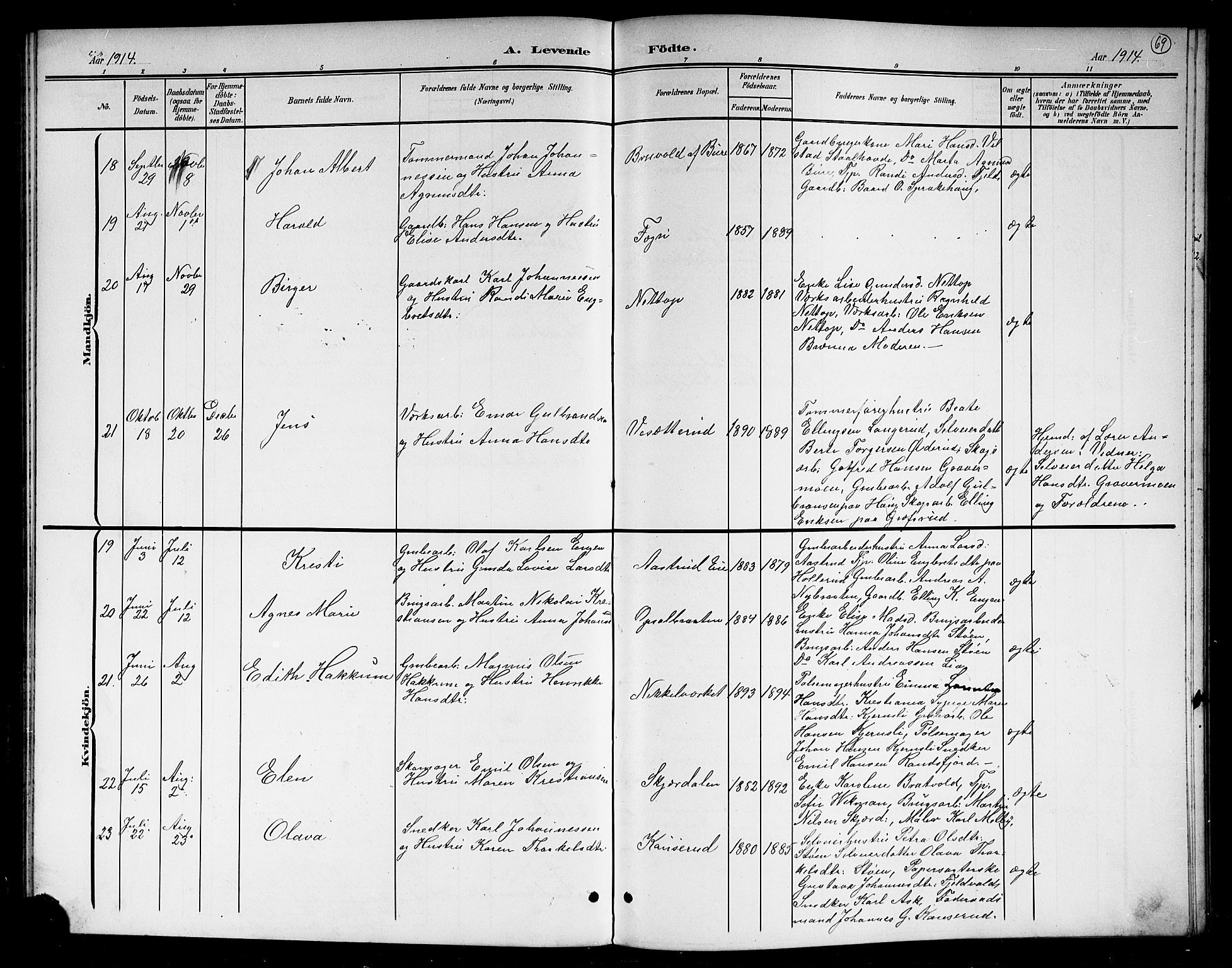 Hole kirkebøker, SAKO/A-228/G/Gb/L0004: Parish register (copy) no. II 4, 1901-1916, p. 69