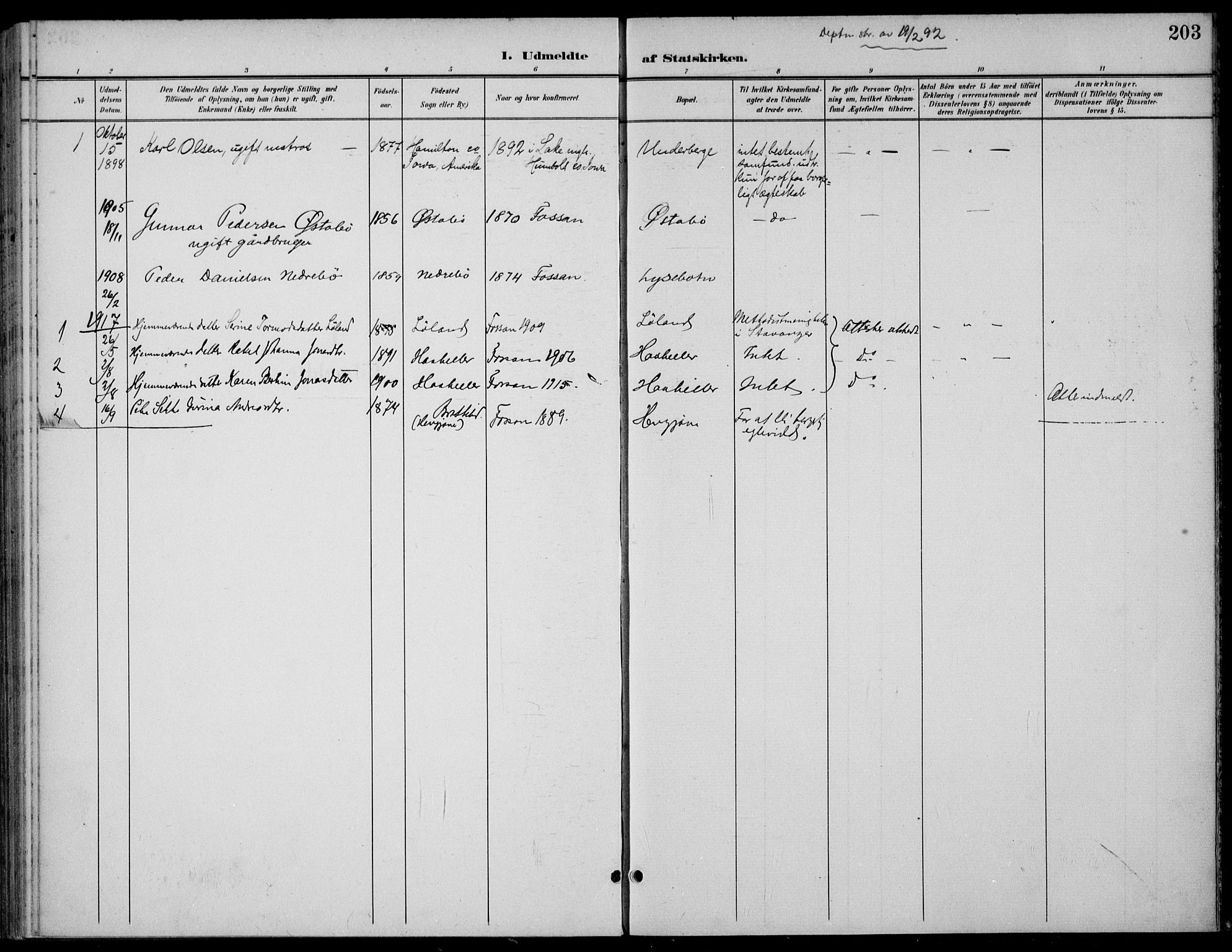 Høgsfjord sokneprestkontor, SAST/A-101624/H/Ha/Haa/L0007: Parish register (official) no. A 7, 1898-1917, p. 203