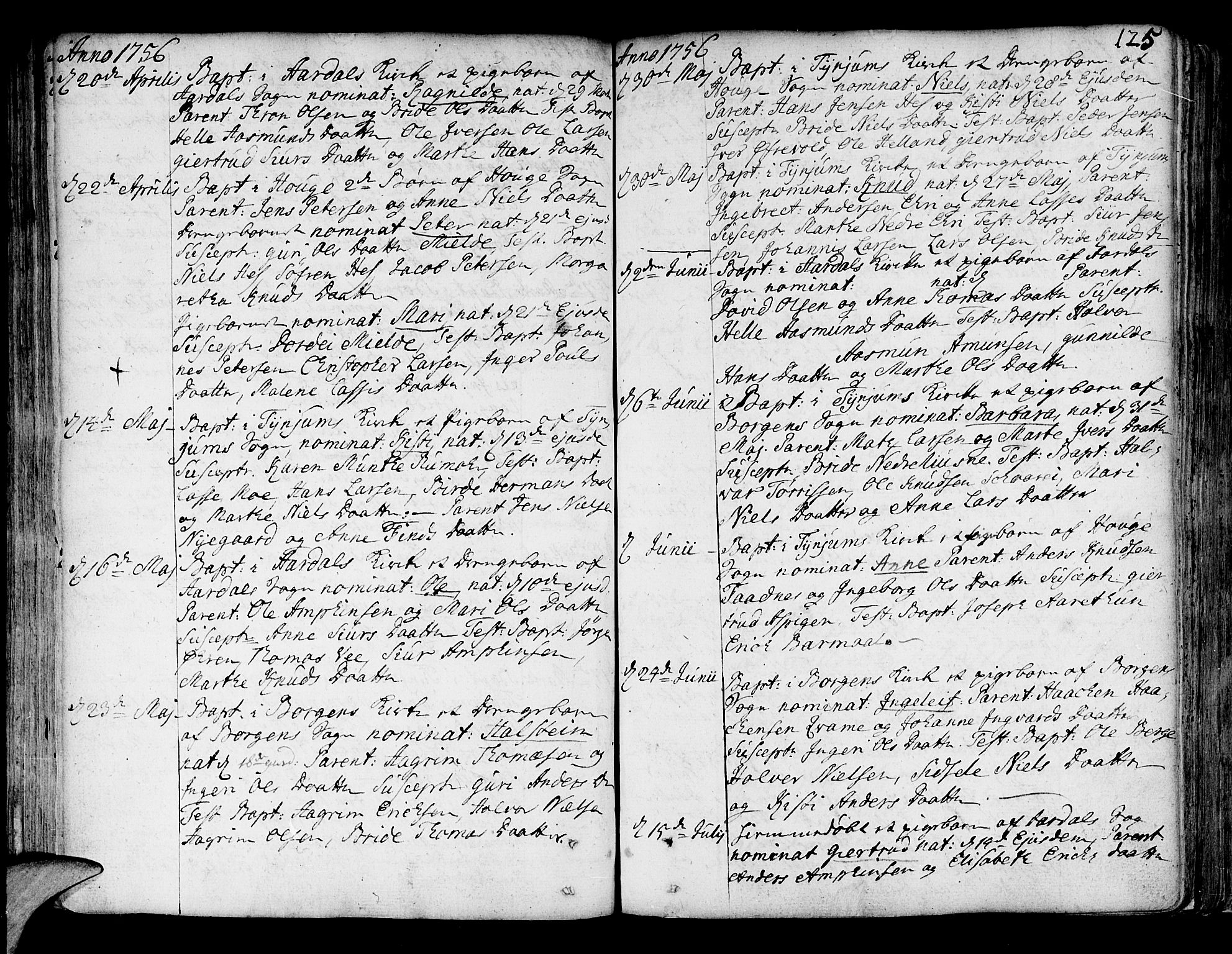 Lærdal sokneprestembete, SAB/A-81201: Parish register (official) no. A 2, 1752-1782, p. 125