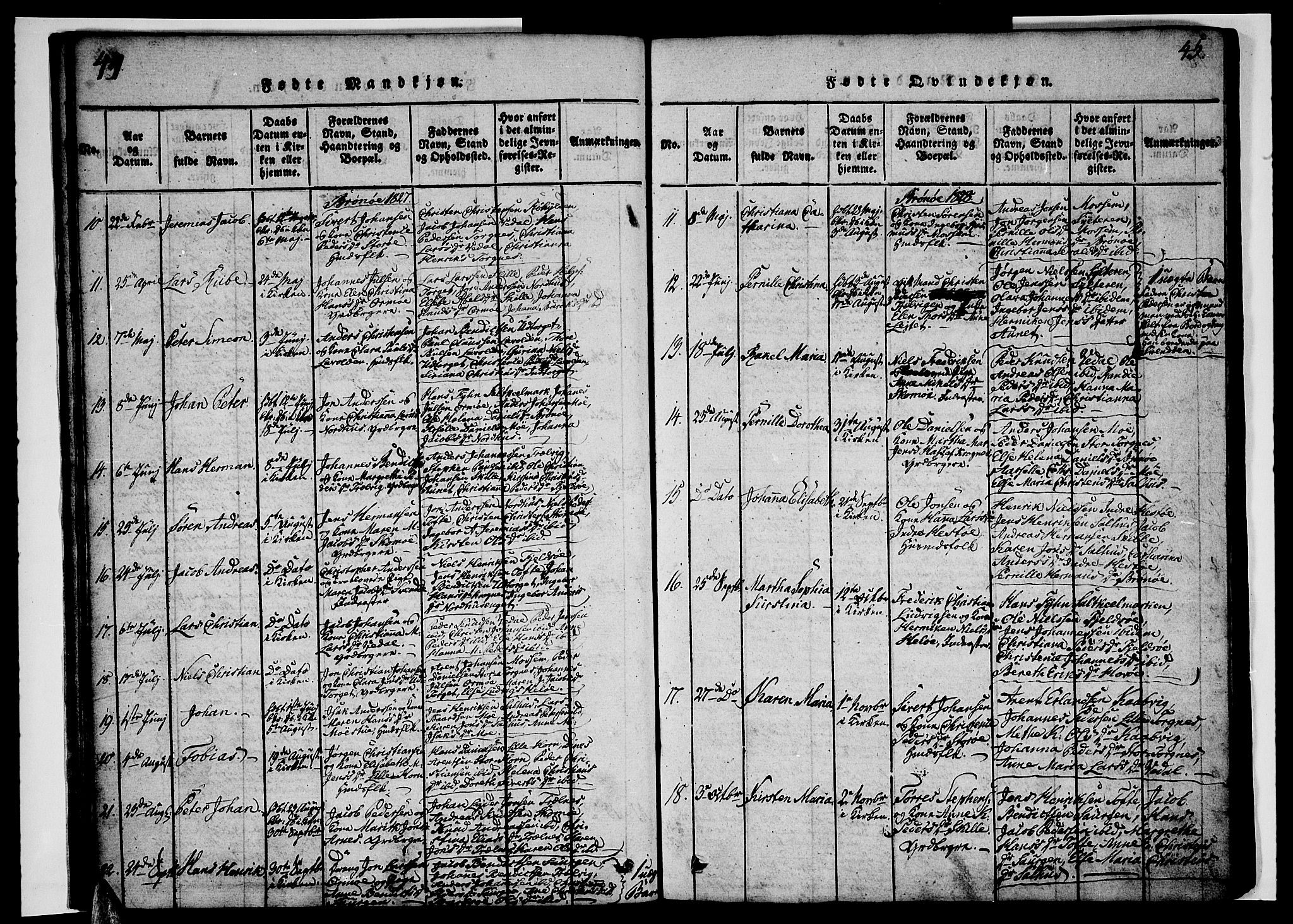 Ministerialprotokoller, klokkerbøker og fødselsregistre - Nordland, AV/SAT-A-1459/813/L0197: Parish register (official) no. 813A07, 1820-1833, p. 44-45