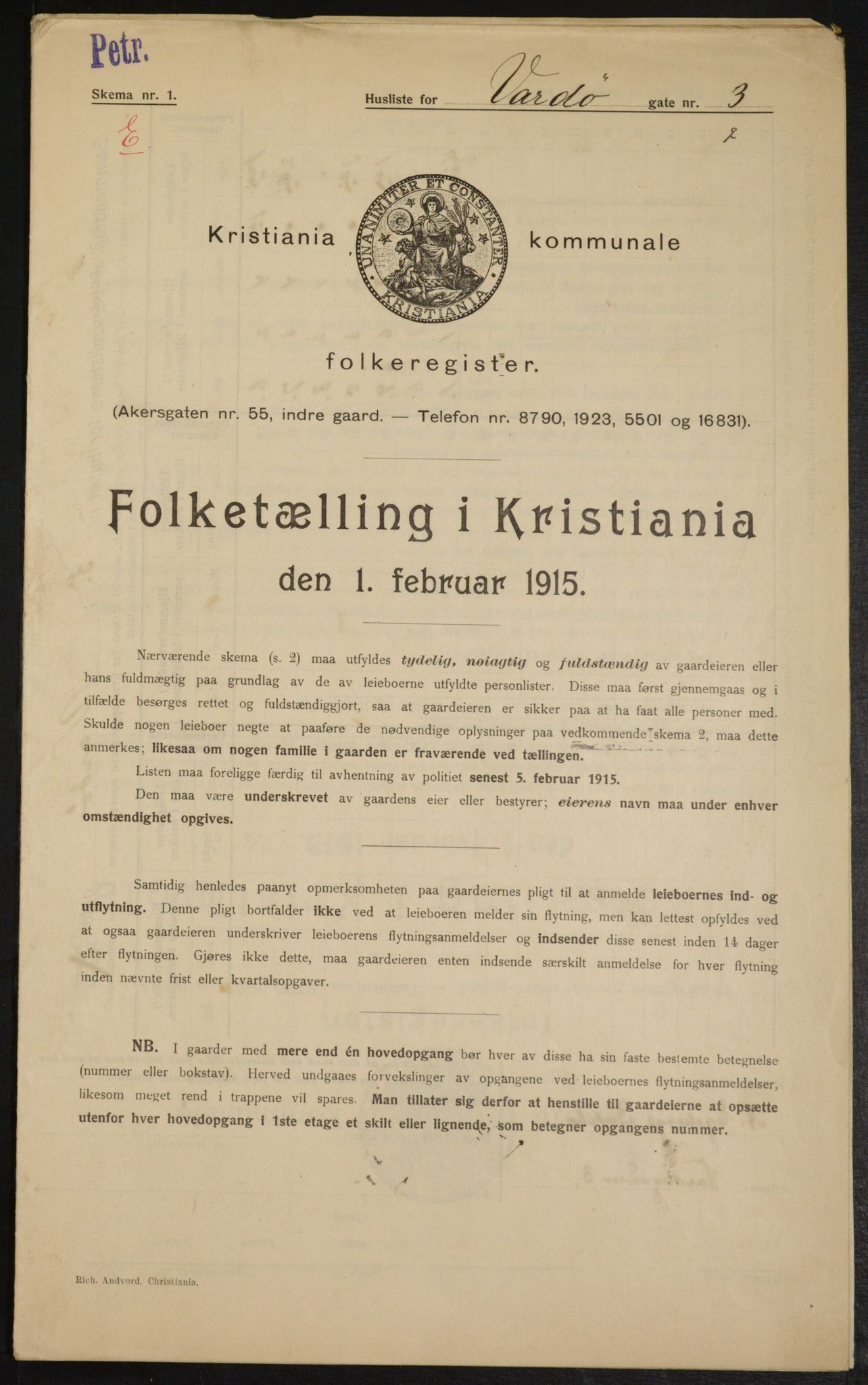 OBA, Municipal Census 1915 for Kristiania, 1915, p. 122536