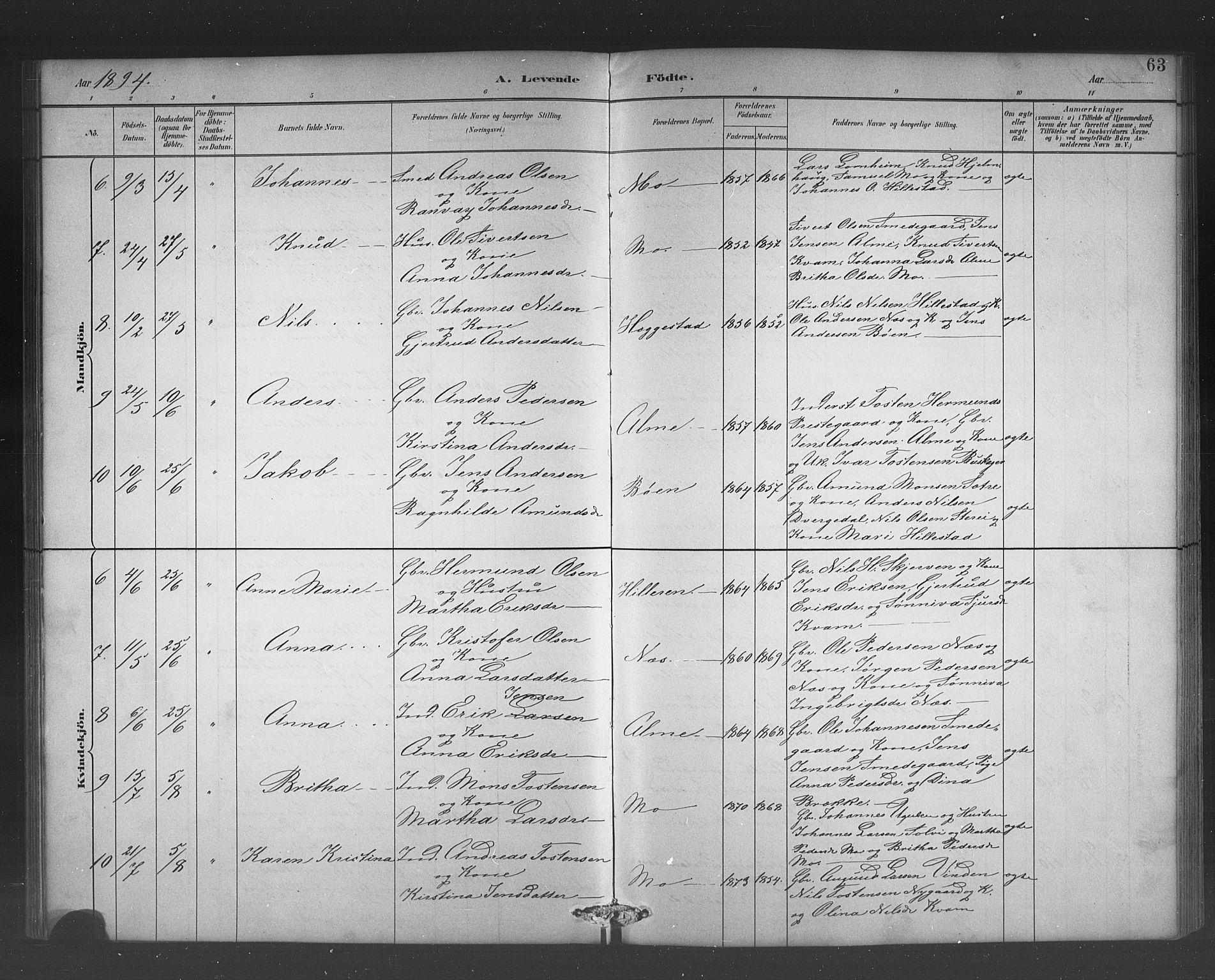 Hafslo sokneprestembete, AV/SAB-A-80301/H/Hab/Habb/L0001: Parish register (copy) no. B 1, 1882-1908, p. 63