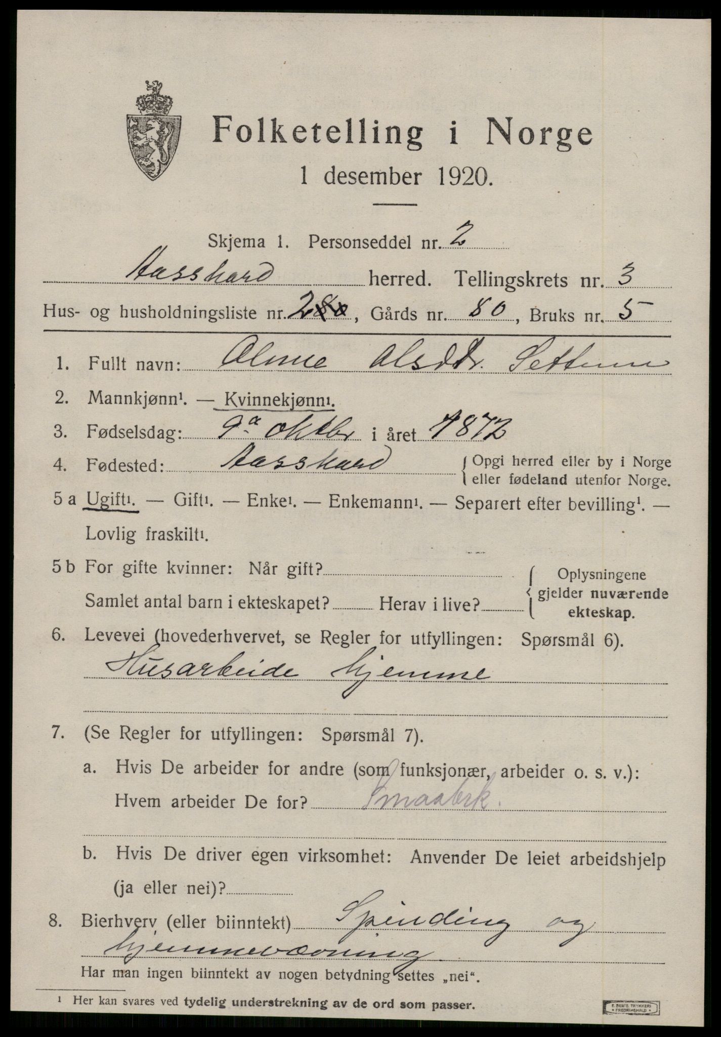 SAT, 1920 census for Åsskard, 1920, p. 1573