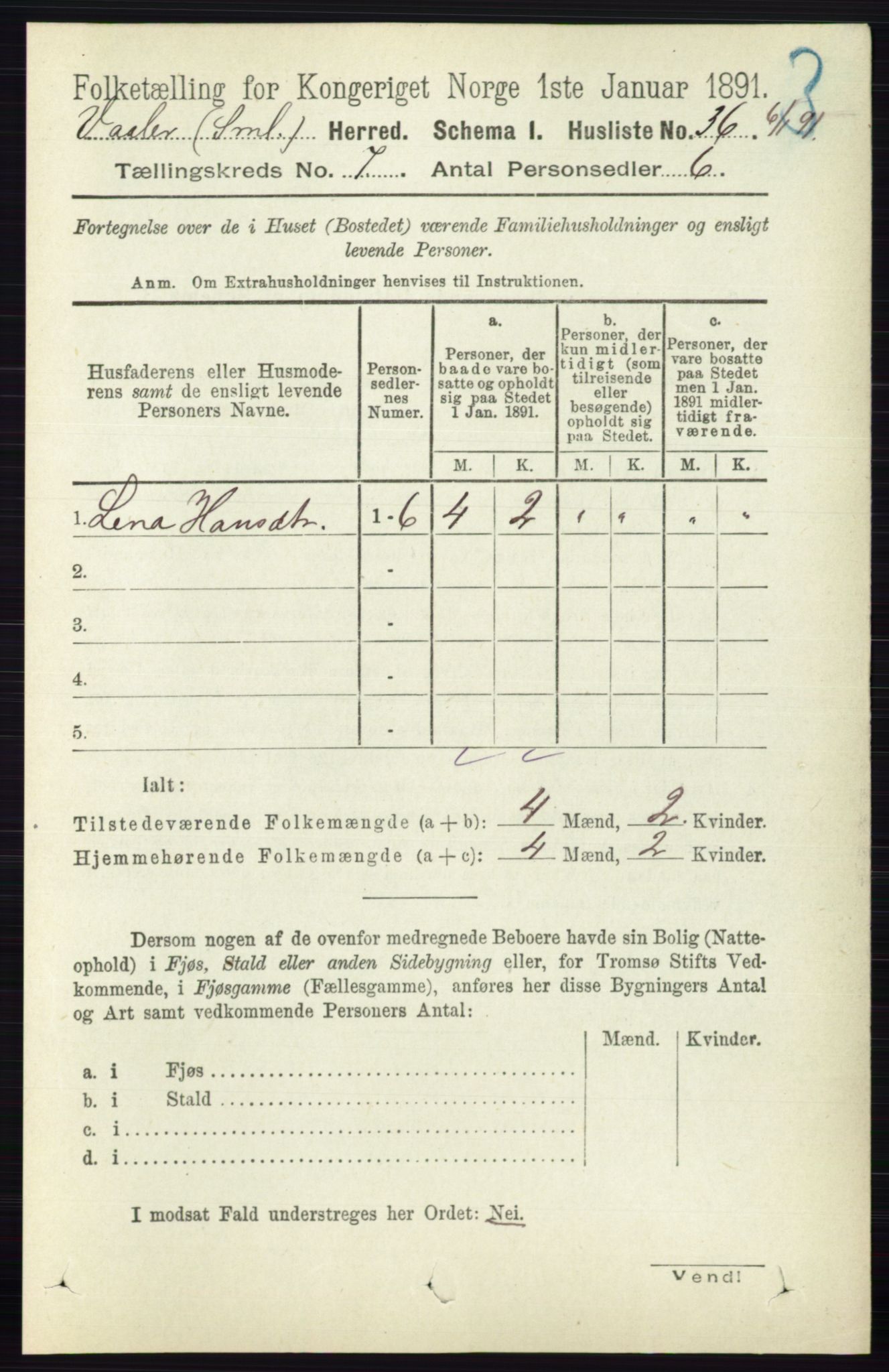 RA, 1891 census for 0137 Våler, 1891, p. 2834