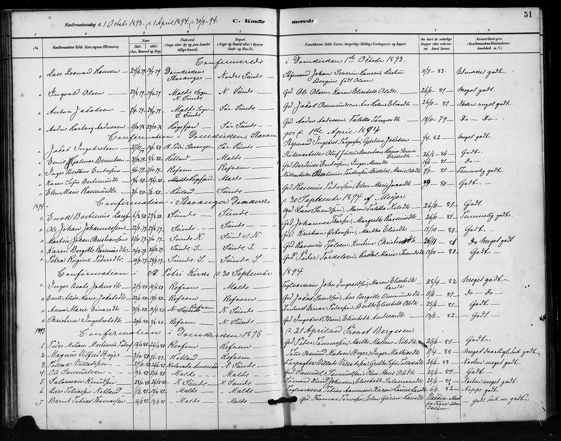 Håland sokneprestkontor, SAST/A-101802/001/30BA/L0011: Parish register (official) no. A 10, 1883-1900, p. 51