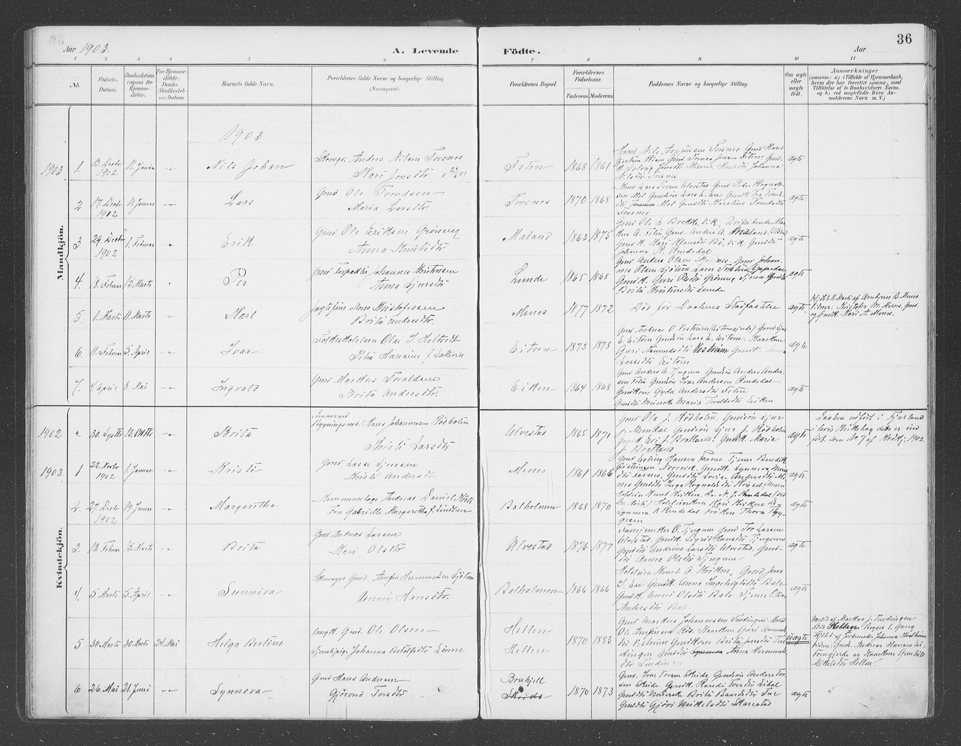Balestrand sokneprestembete, SAB/A-79601/H/Haa/Haab/L0001: Parish register (official) no. B  1, 1889-1910, p. 36