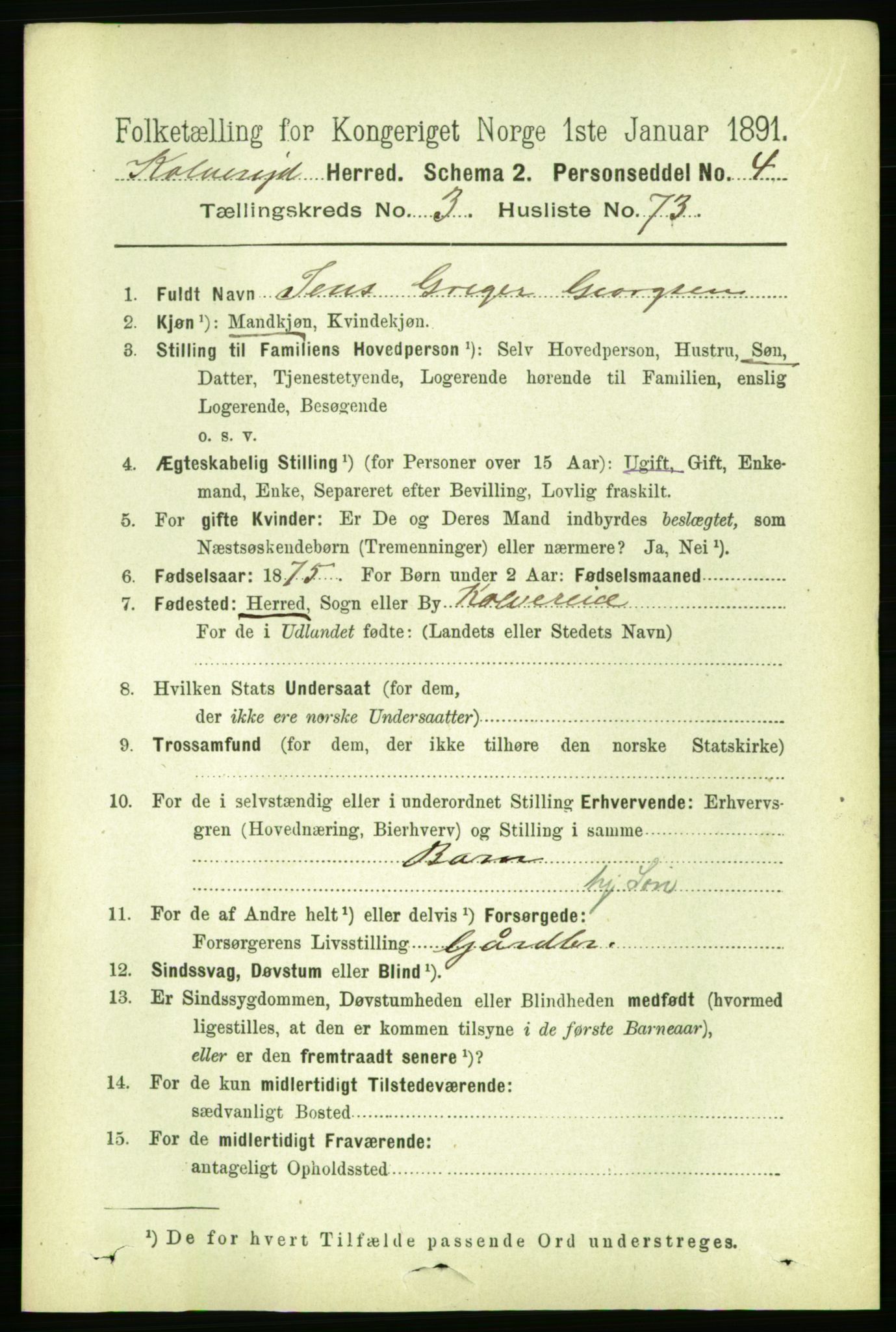 RA, 1891 census for 1752 Kolvereid, 1891, p. 1353