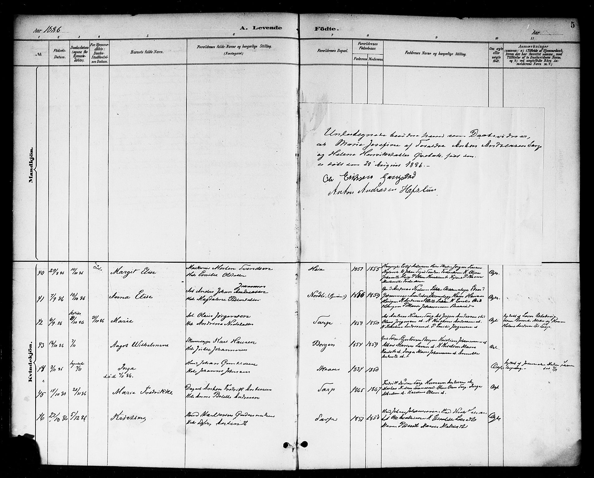 Skjeberg prestekontor Kirkebøker, AV/SAO-A-10923/F/Fa/L0009: Parish register (official) no. I 9, 1886-1897, p. 5