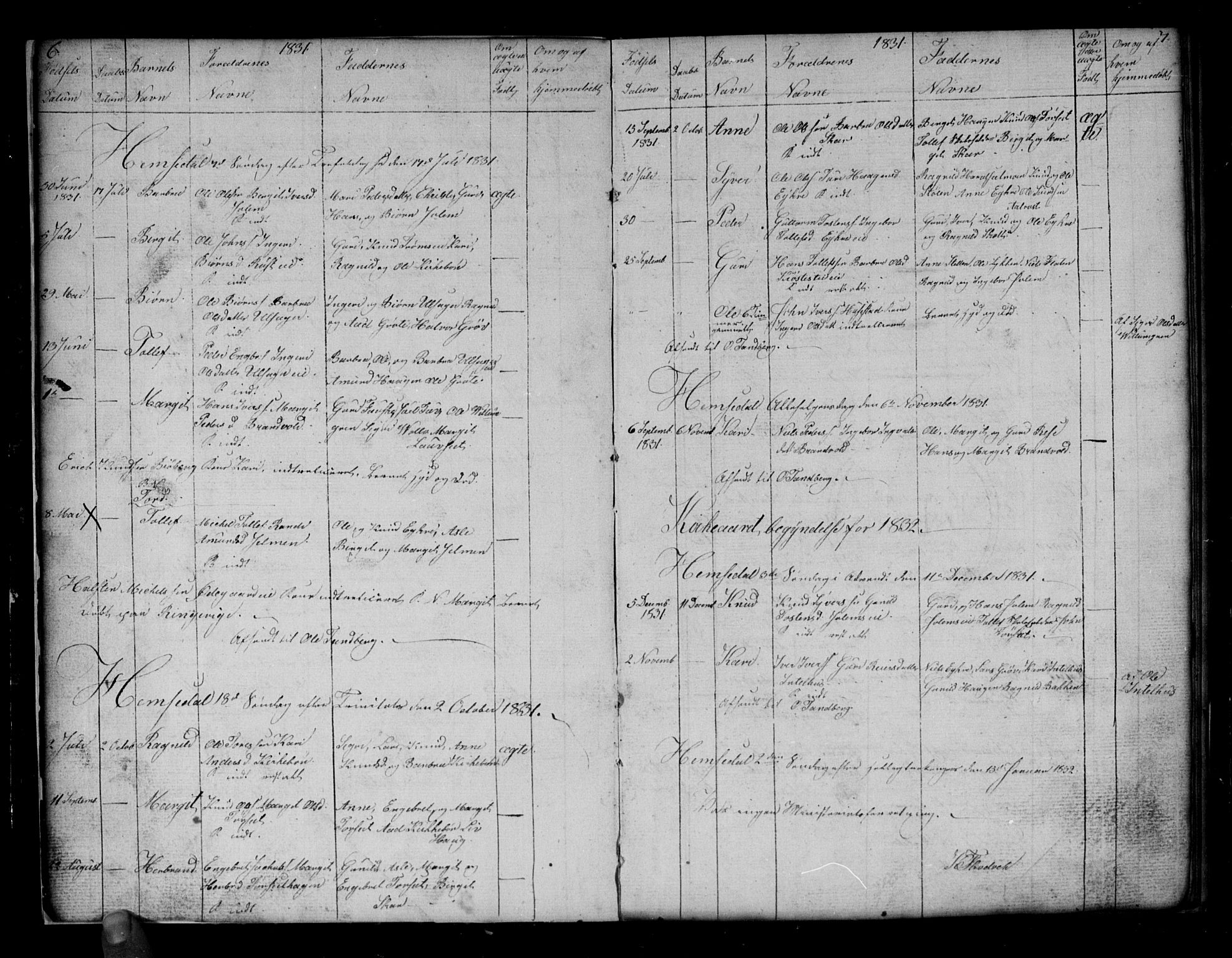 Gol kirkebøker, SAKO/A-226/G/Gb/L0001: Parish register (copy) no. II 1, 1831-1838, p. 6-7