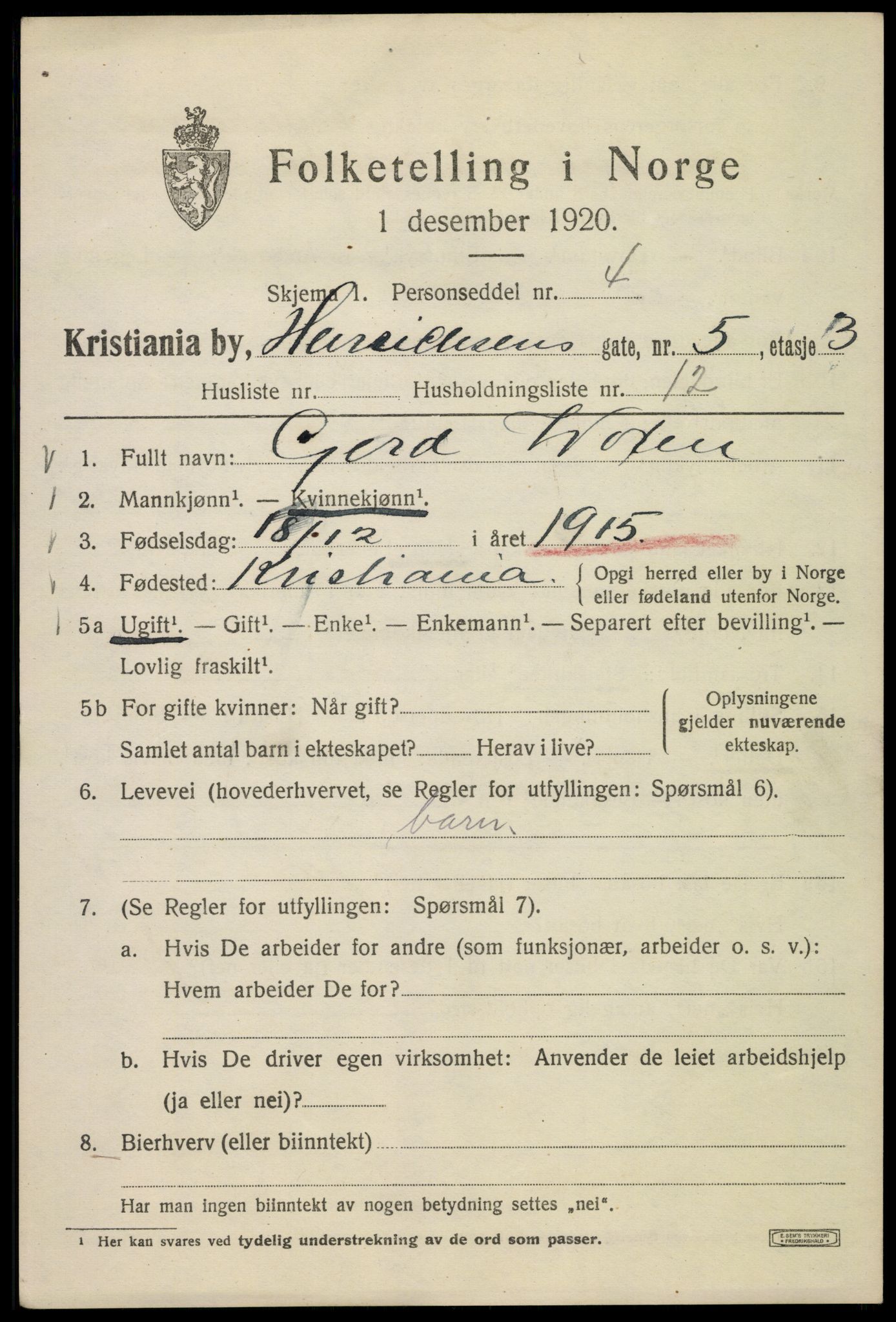 SAO, 1920 census for Kristiania, 1920, p. 286831