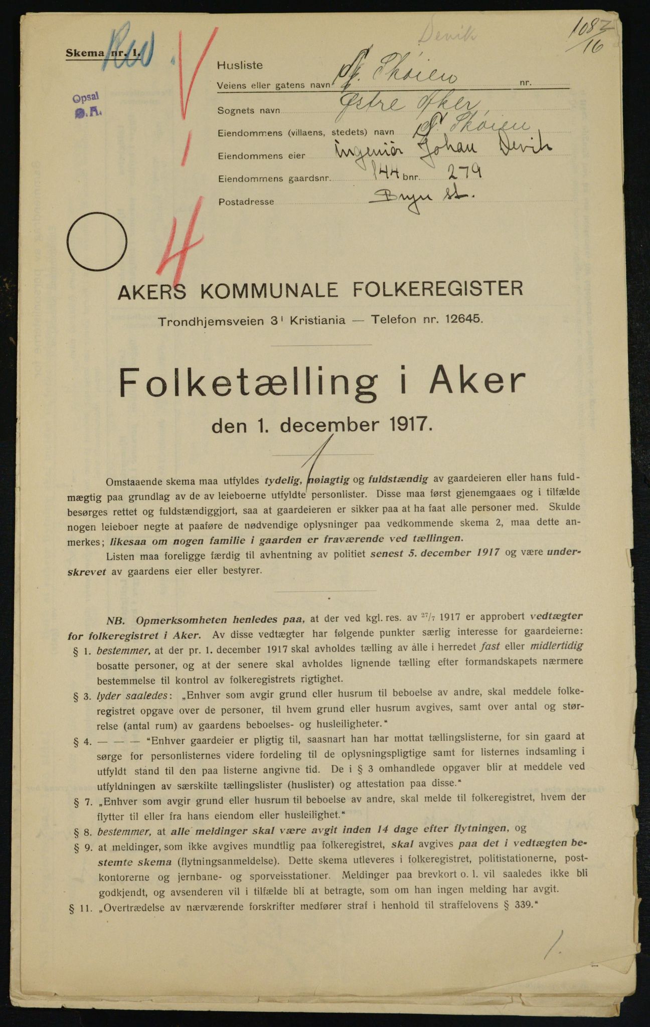 OBA, Municipal Census 1917 for Aker, 1917, p. 25668