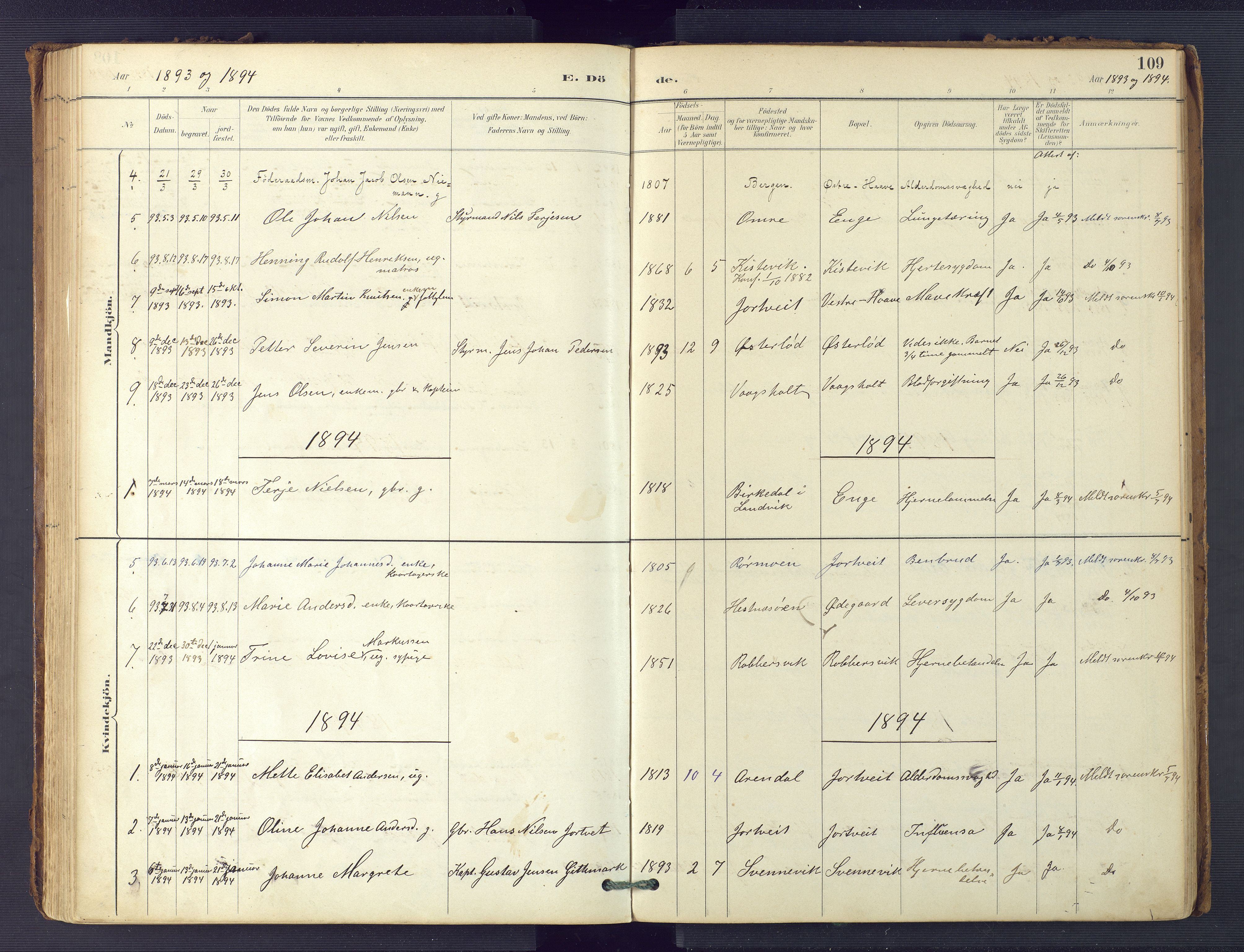 Hommedal sokneprestkontor, SAK/1111-0023/F/Fa/Faa/L0003: Parish register (official) no. A 3, 1885-1916, p. 109