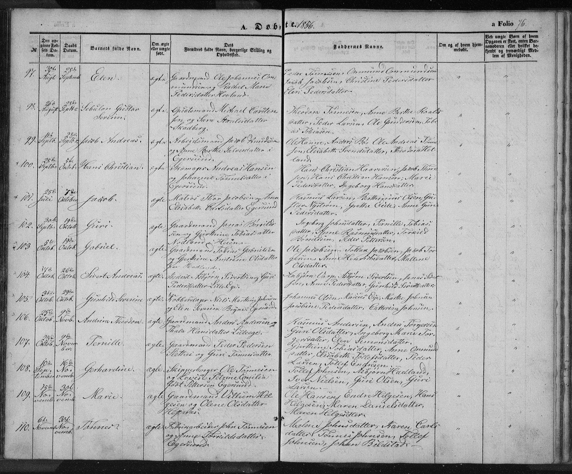 Eigersund sokneprestkontor, AV/SAST-A-101807/001/30/30BA/L0012: Parish register (official) no. A 12.1, 1850-1865, p. 76