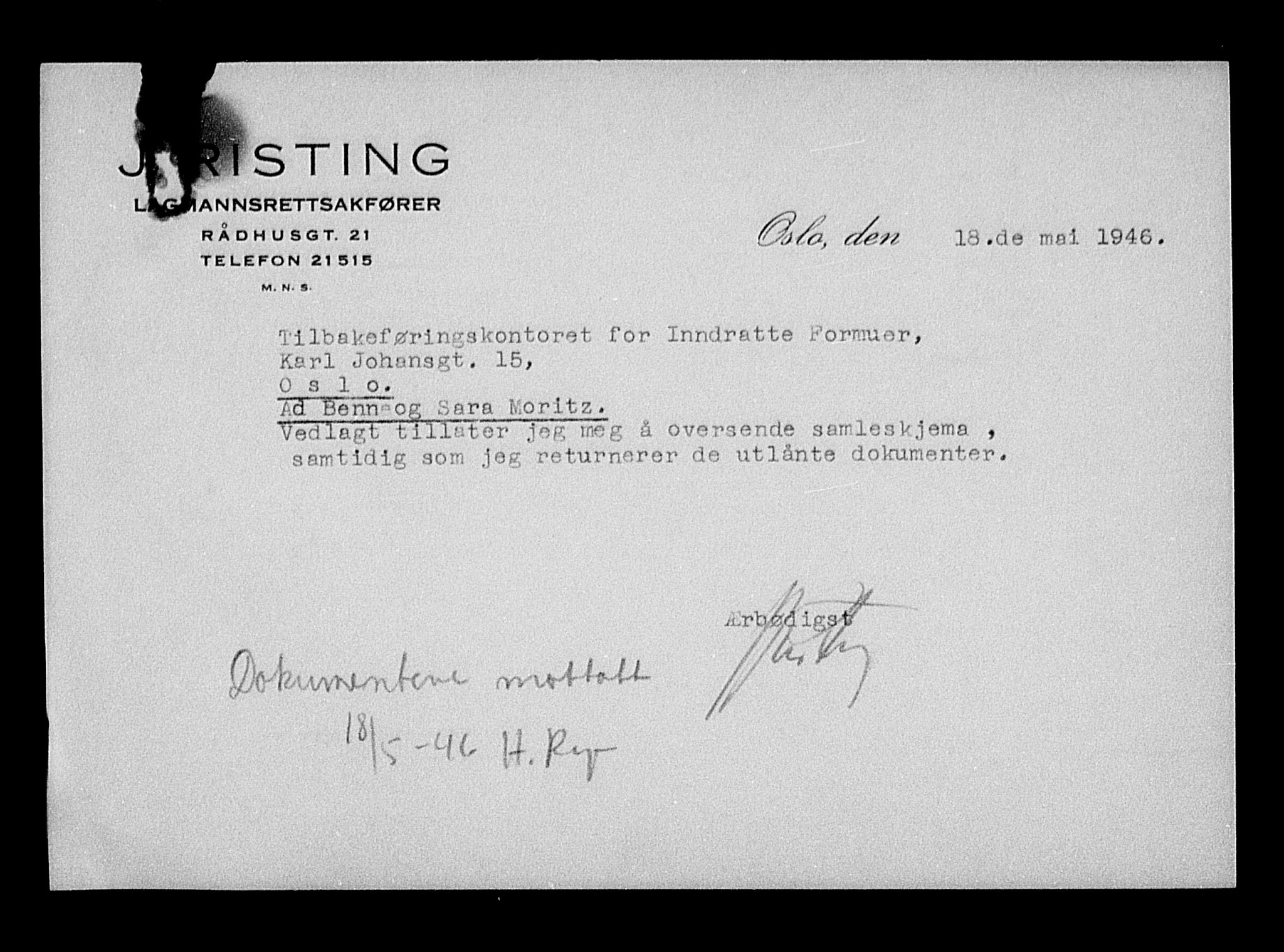 Justisdepartementet, Tilbakeføringskontoret for inndratte formuer, AV/RA-S-1564/H/Hc/Hcc/L0966: --, 1945-1947, p. 70