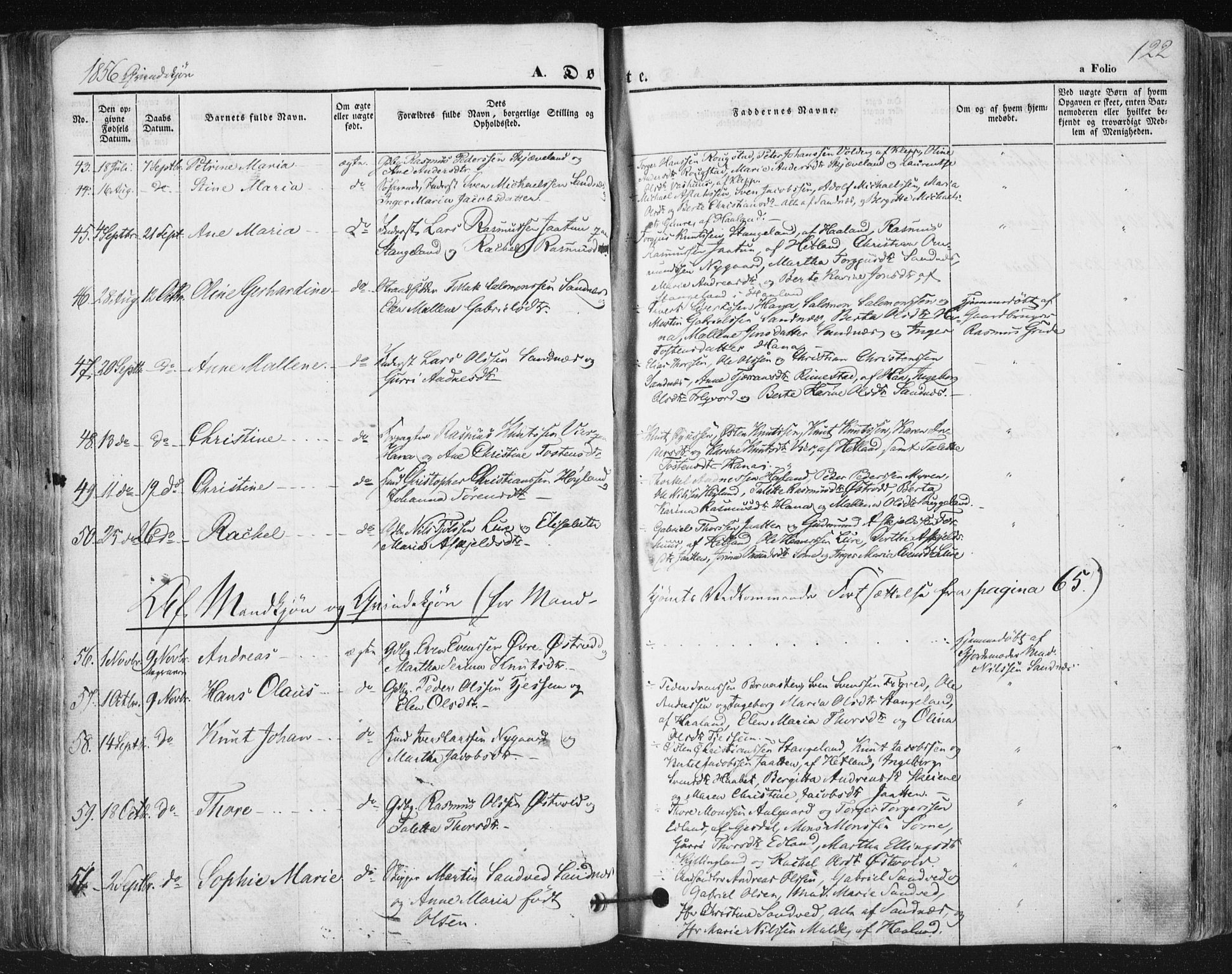 Høyland sokneprestkontor, AV/SAST-A-101799/001/30BA/L0008: Parish register (official) no. A 8, 1841-1856, p. 122