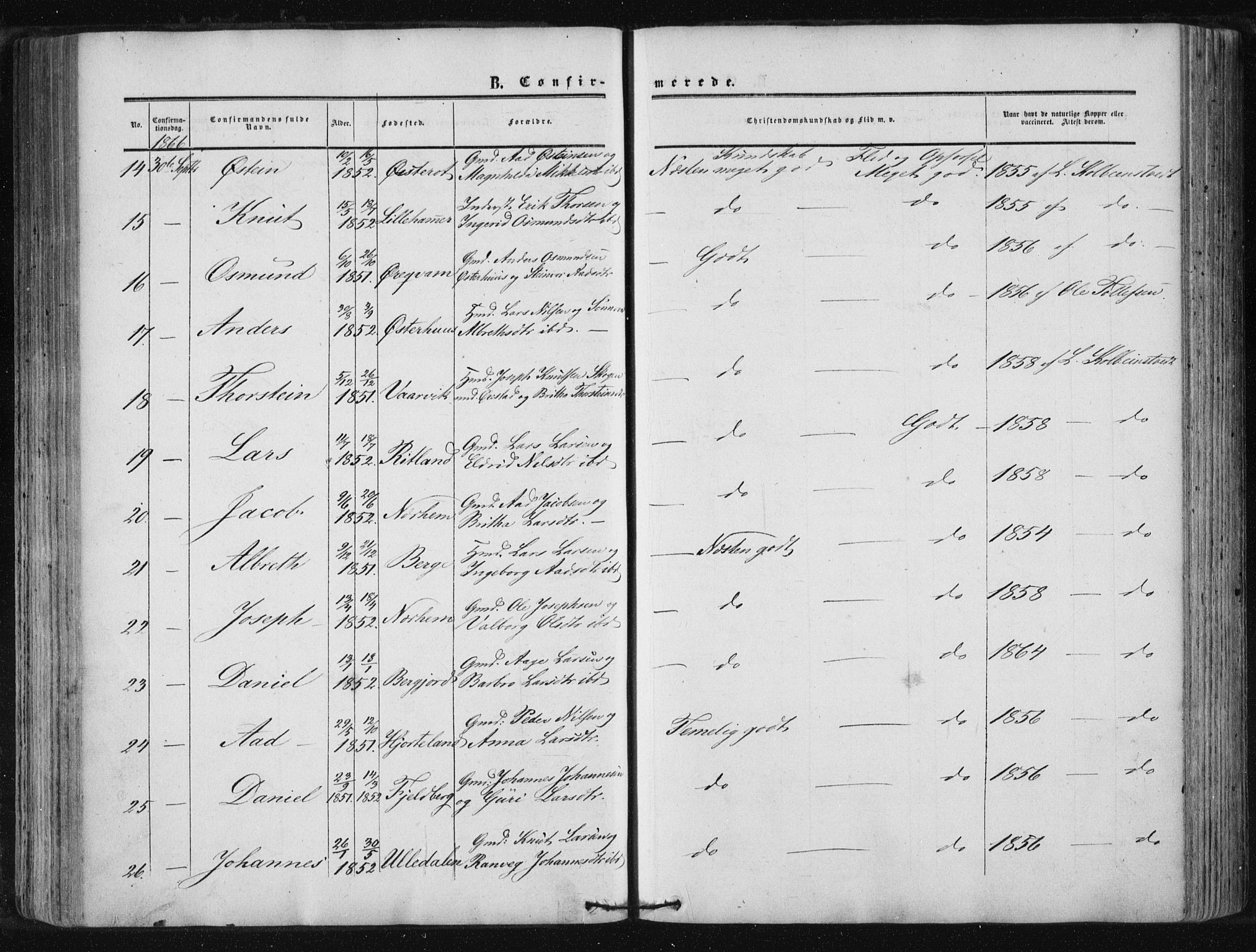 Suldal sokneprestkontor, AV/SAST-A-101845/01/IV/L0009: Parish register (official) no. A 9, 1854-1868