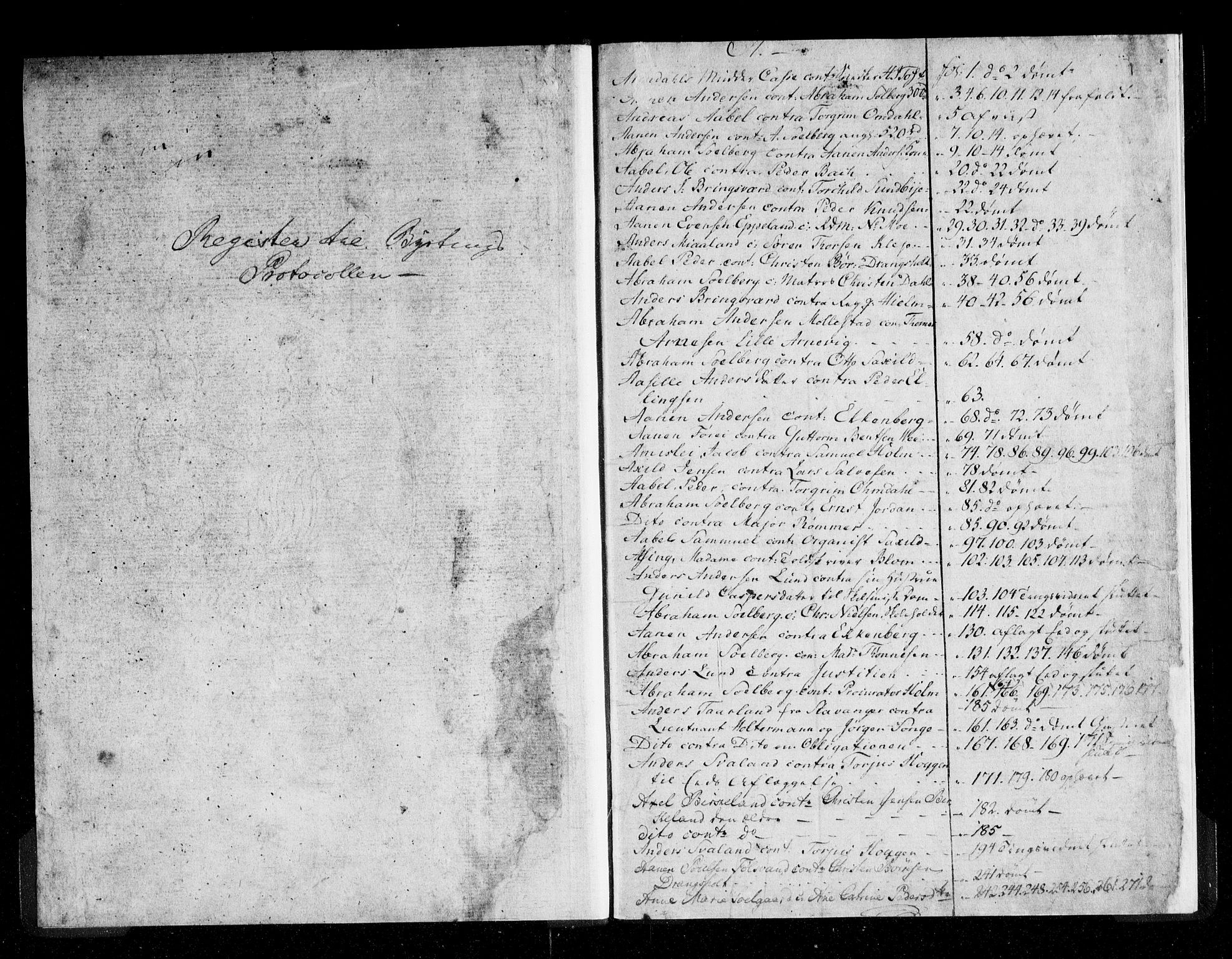 Kristiansand byrett, SAK/1223-0001/F/Fa/L0019: Register til bytingsprotokoll nr. 17A (protokollen mangler), 1788-1798, p. 0-1