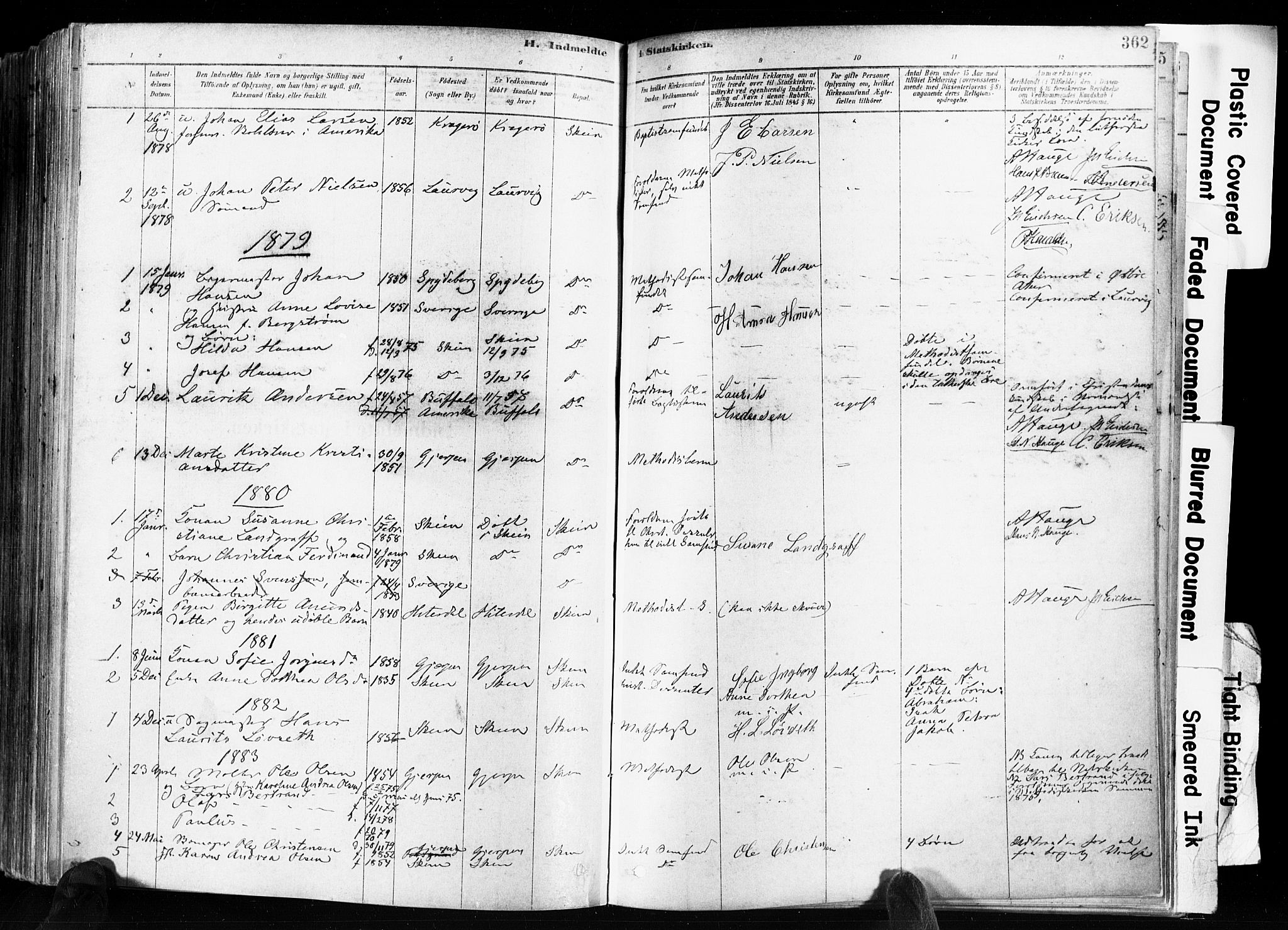 Skien kirkebøker, SAKO/A-302/F/Fa/L0009: Parish register (official) no. 9, 1878-1890, p. 362