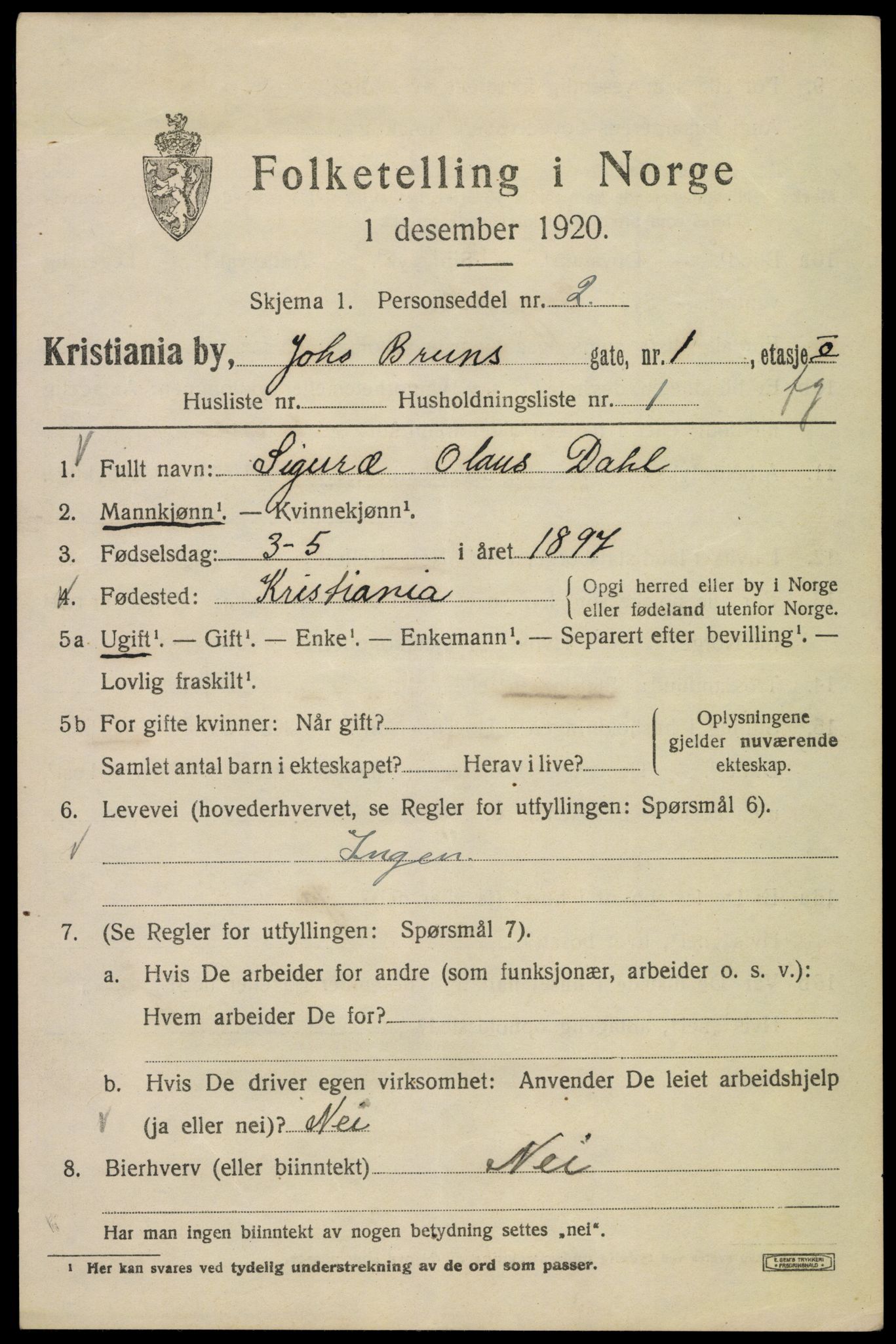 SAO, 1920 census for Kristiania, 1920, p. 323477