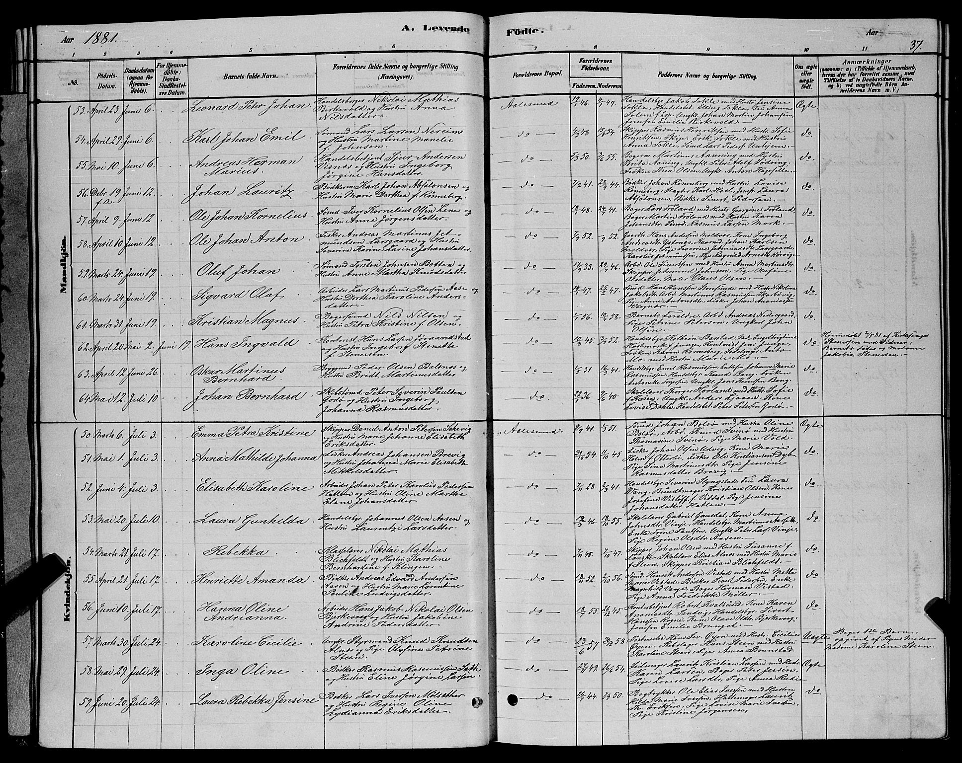 Ministerialprotokoller, klokkerbøker og fødselsregistre - Møre og Romsdal, SAT/A-1454/529/L0466: Parish register (copy) no. 529C03, 1878-1888, p. 37