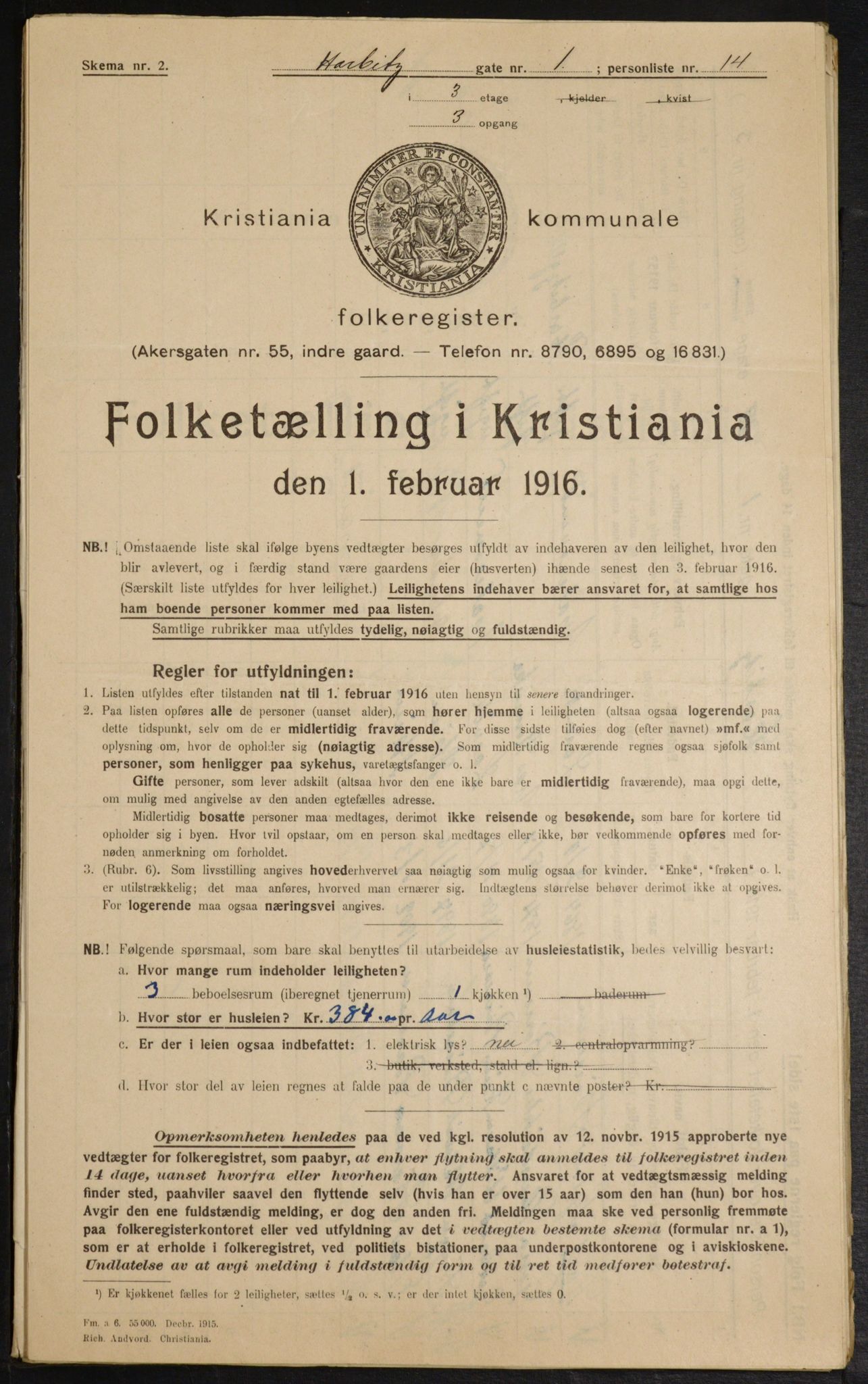 OBA, Municipal Census 1916 for Kristiania, 1916, p. 83253