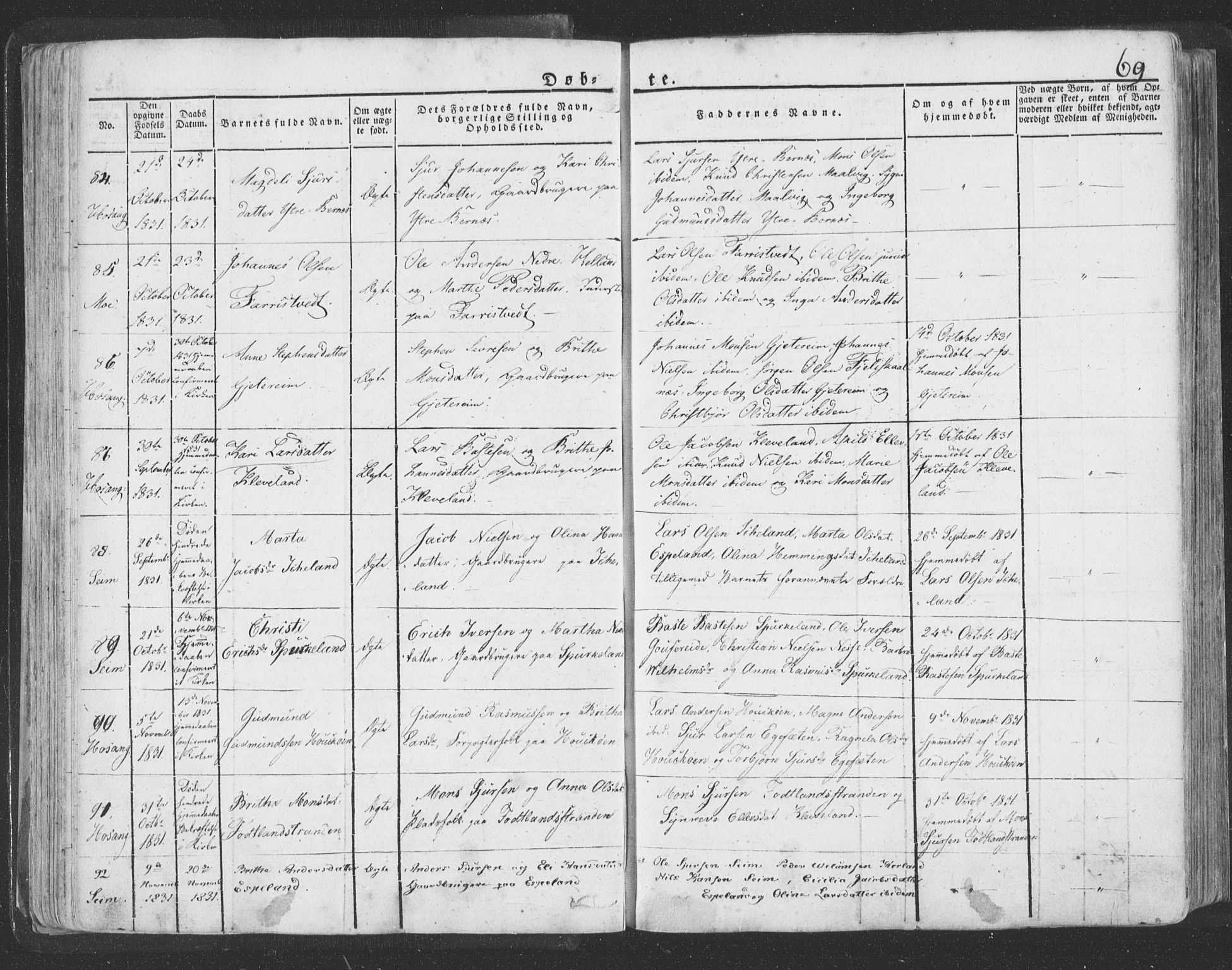 Hosanger sokneprestembete, AV/SAB-A-75801/H/Haa: Parish register (official) no. A 6, 1824-1835, p. 69