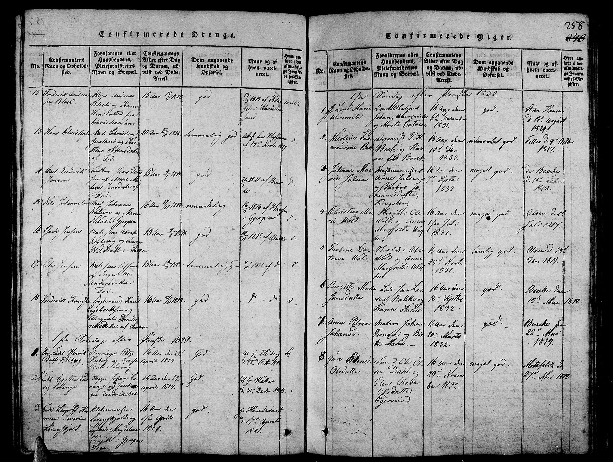 Stavern kirkebøker, SAKO/A-318/G/Ga/L0001: Parish register (copy) no. 1, 1817-1841, p. 258