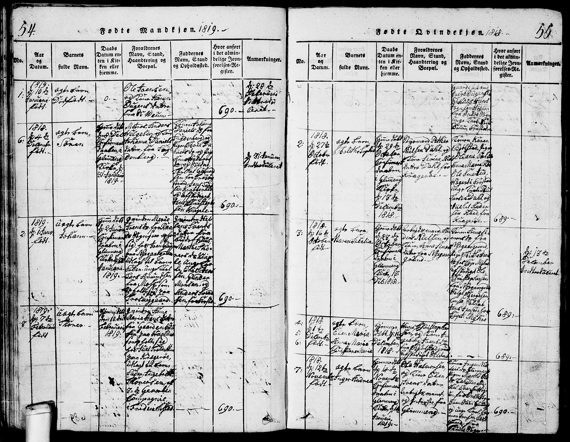 Glemmen prestekontor Kirkebøker, AV/SAO-A-10908/G/Ga/L0001: Parish register (copy) no. 1, 1816-1838, p. 54-55