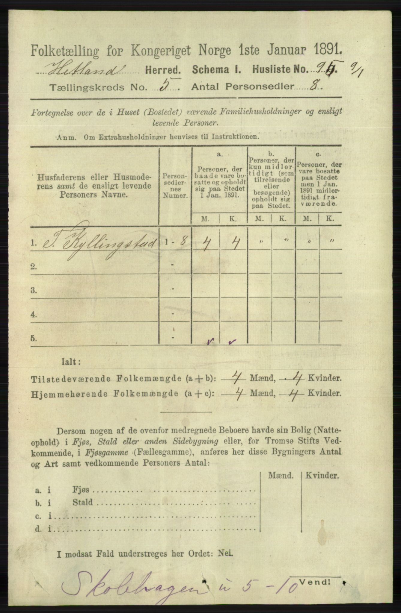 RA, 1891 census for 1126 Hetland, 1891, p. 2786