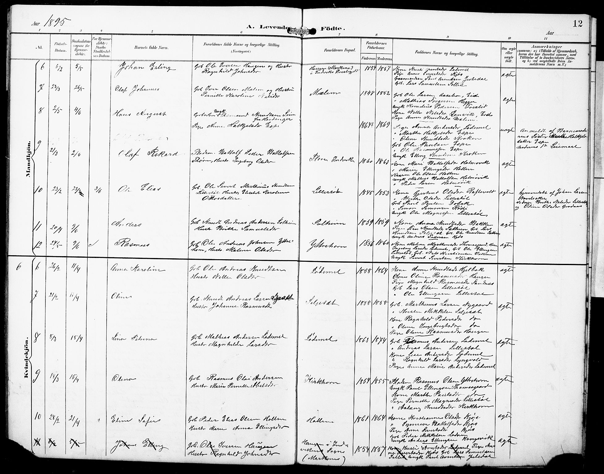 Hornindal sokneprestembete, AV/SAB-A-82401/H/Hab: Parish register (copy) no. A 2, 1894-1927, p. 12