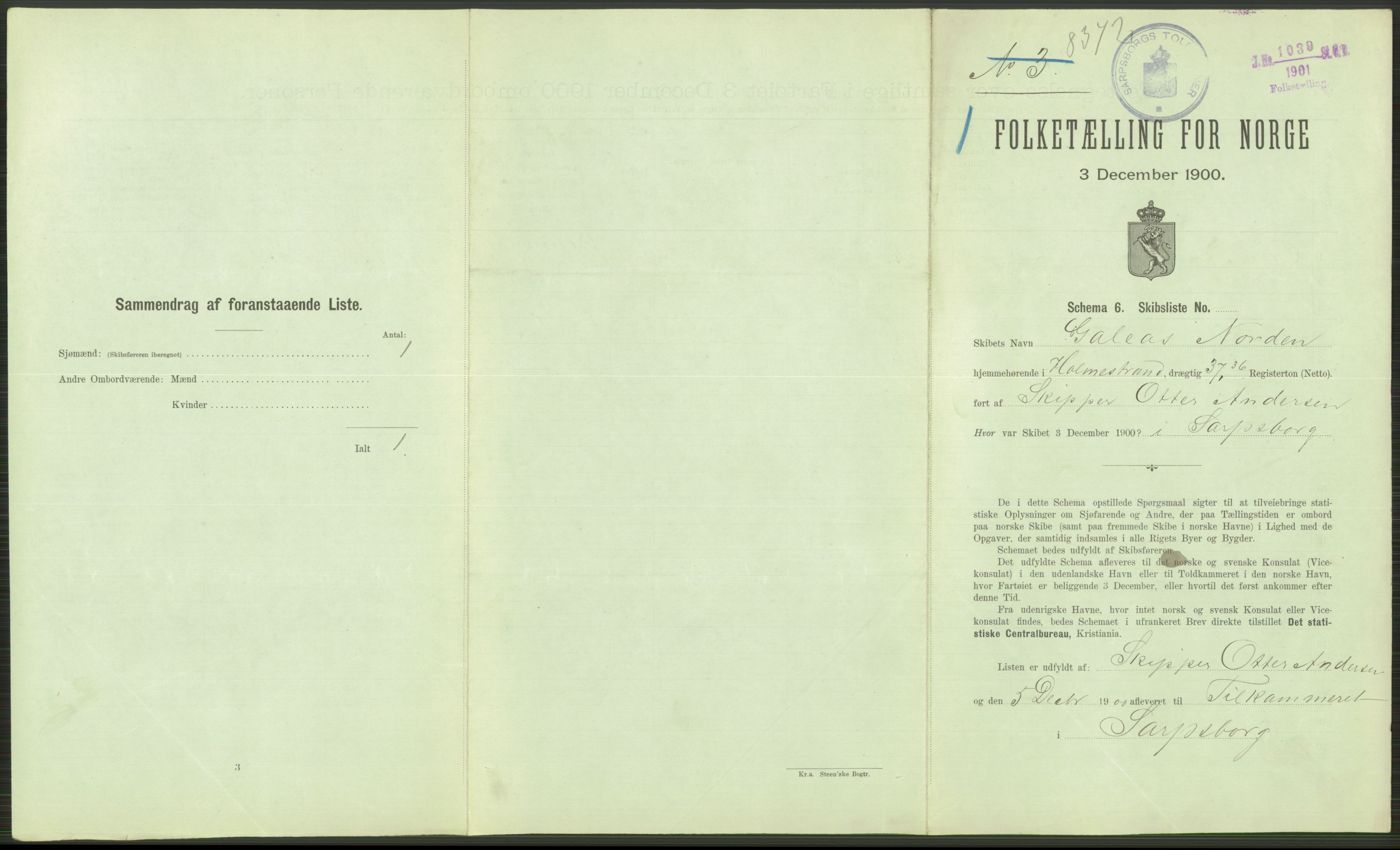 RA, 1900 Census - ship lists from ships in Norwegian harbours, harbours abroad and at sea, 1900, p. 35