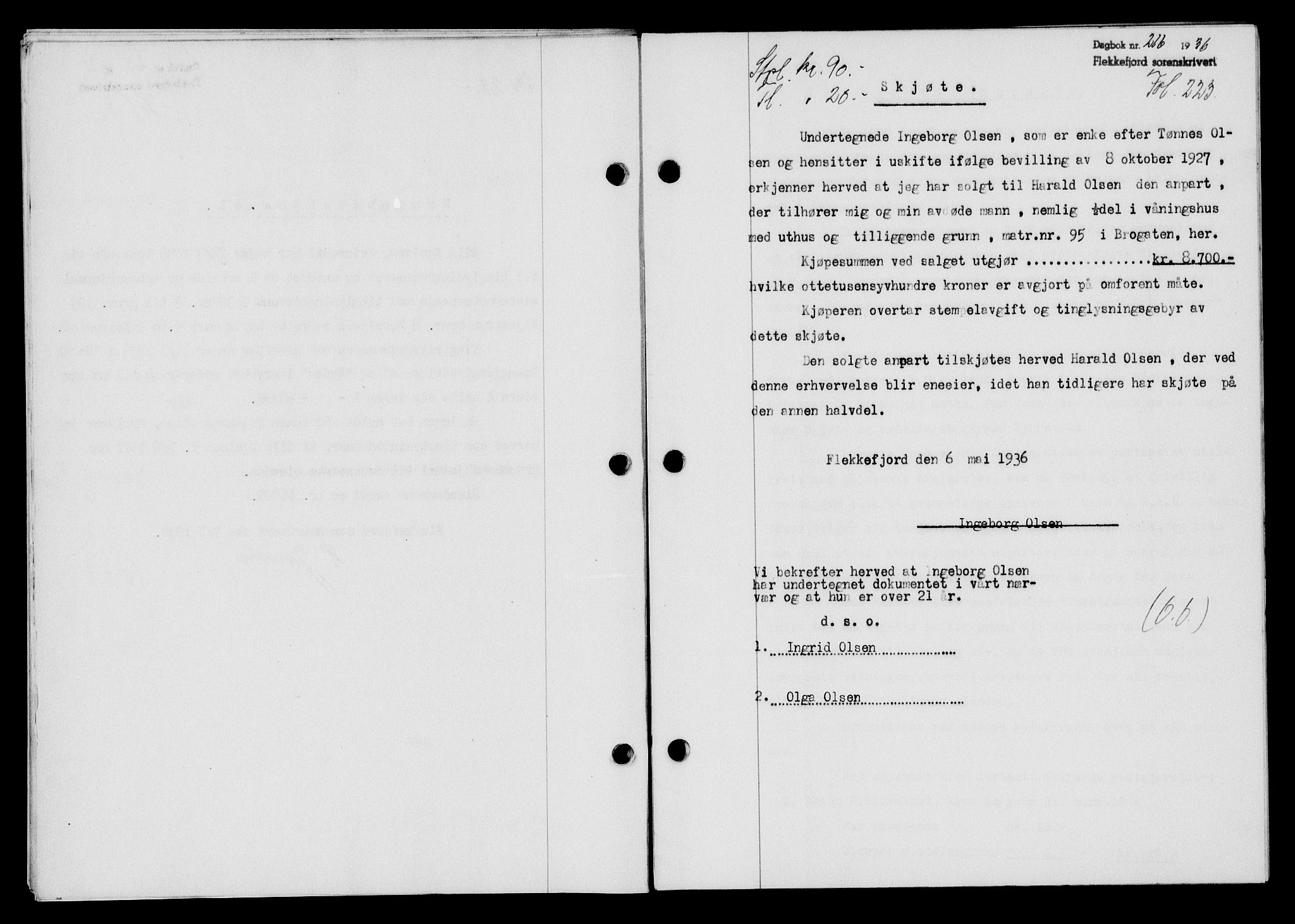 Flekkefjord sorenskriveri, SAK/1221-0001/G/Gb/Gba/L0053: Mortgage book no. A-1, 1936-1937, Diary no: : 216/1936