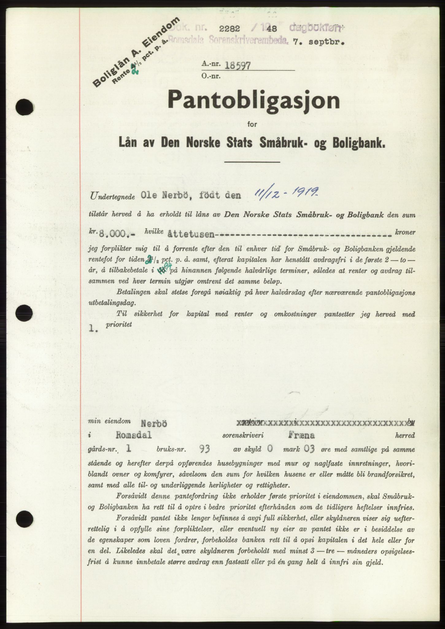 Romsdal sorenskriveri, AV/SAT-A-4149/1/2/2C: Mortgage book no. B4, 1948-1949, Diary no: : 2282/1948