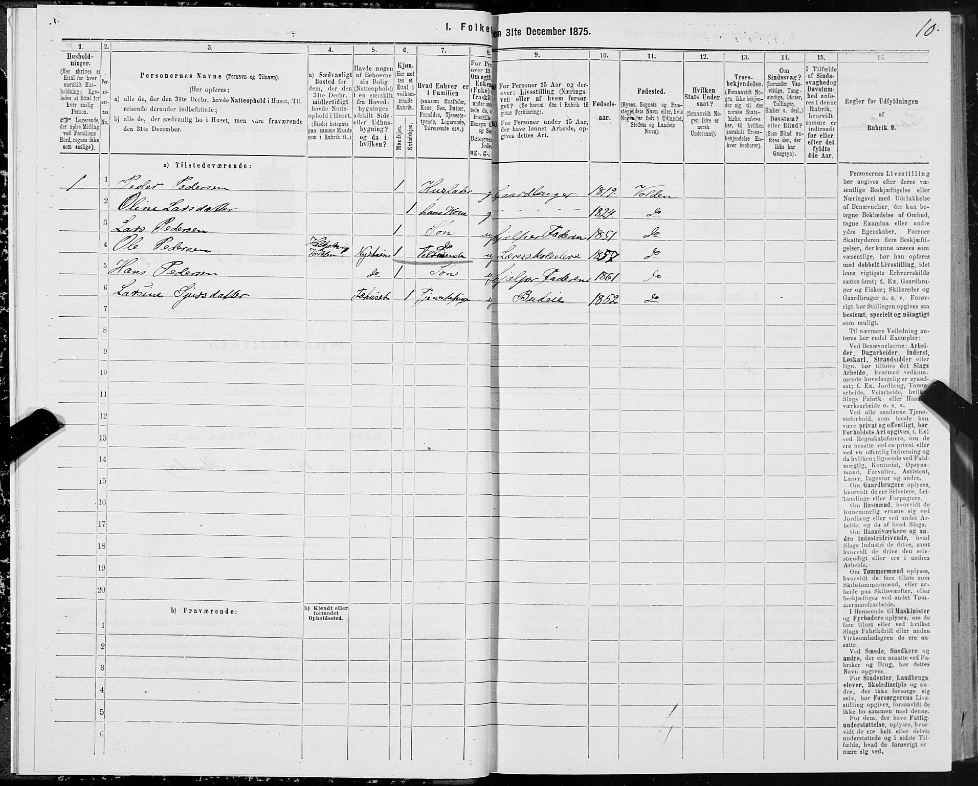 SAT, 1875 census for 1519P Volda, 1875, p. 5010