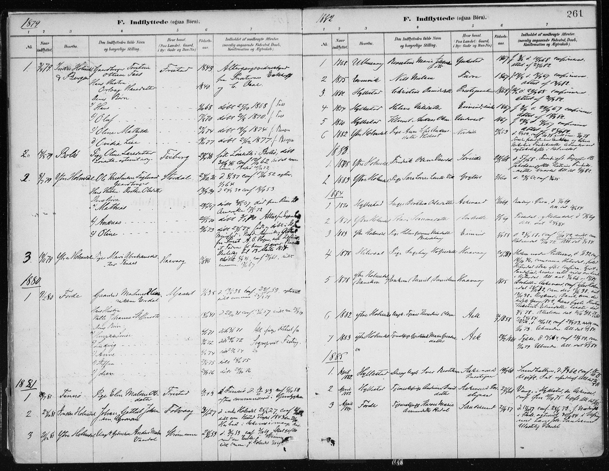 Askvoll sokneprestembete, SAB/A-79501/H/Haa/Haab/L0002: Parish register (official) no. B 2, 1879-1909, p. 261