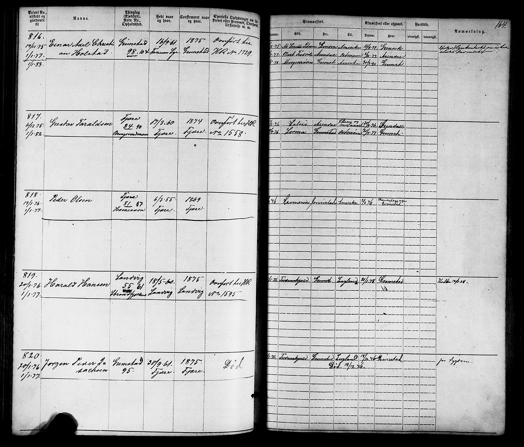 Grimstad mønstringskrets, AV/SAK-2031-0013/F/Fa/L0005: Annotasjonsrulle nr 1-1910 med register, V-18, 1870-1892, p. 191