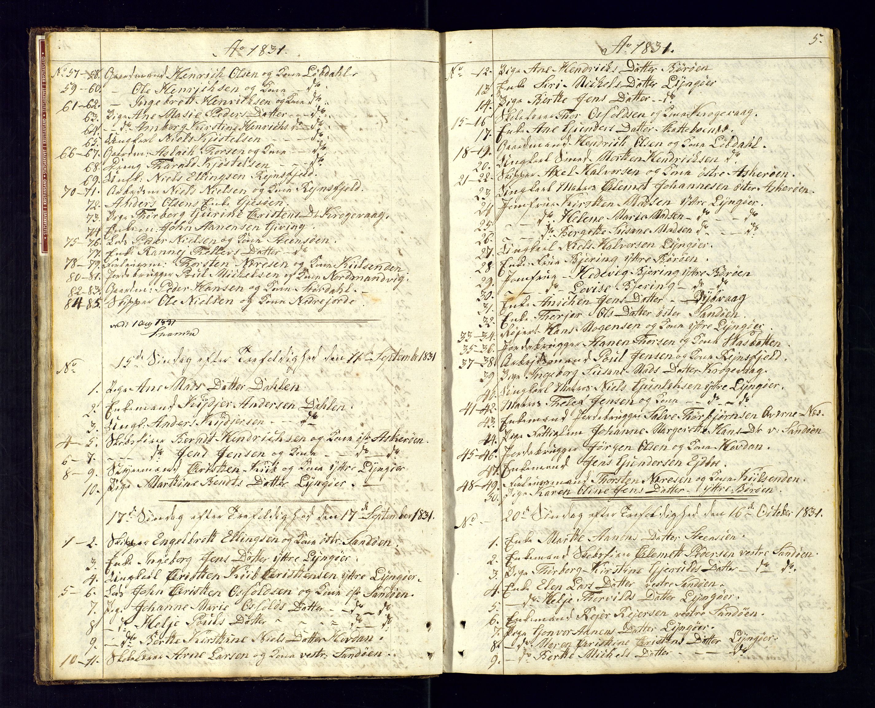 Dypvåg sokneprestkontor, AV/SAK-1111-0007/F/Fc/Fca/L0002: Communicants register no. C-2, 1831-1848, p. 5