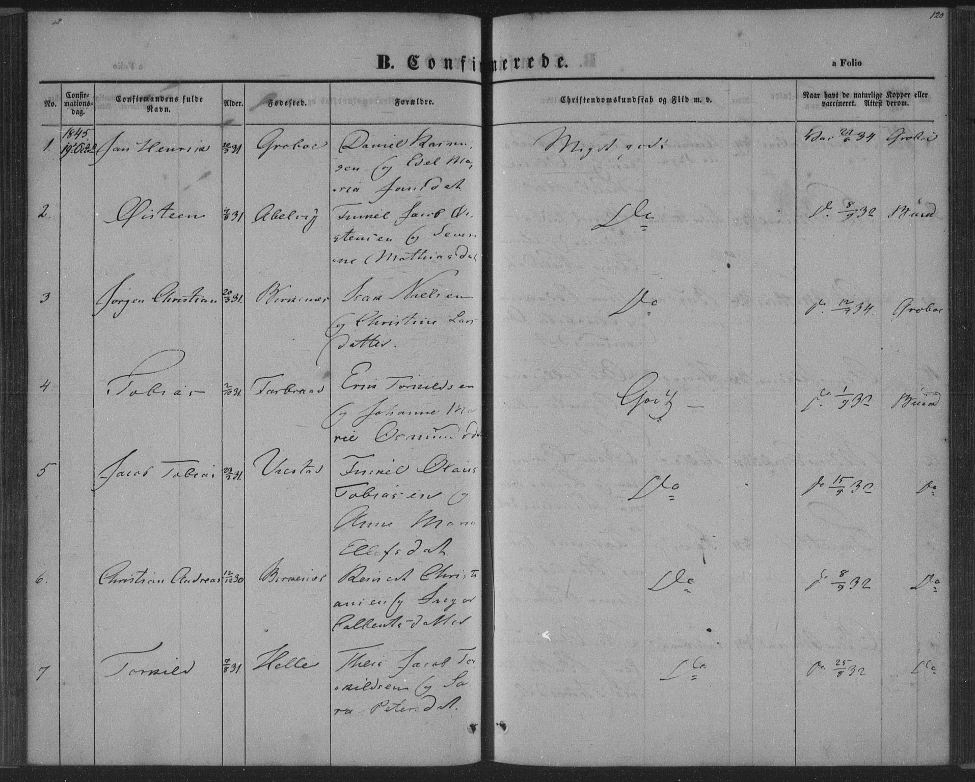 Herad sokneprestkontor, SAK/1111-0018/F/Fa/Fab/L0003: Parish register (official) no. A 3, 1844-1853, p. 120