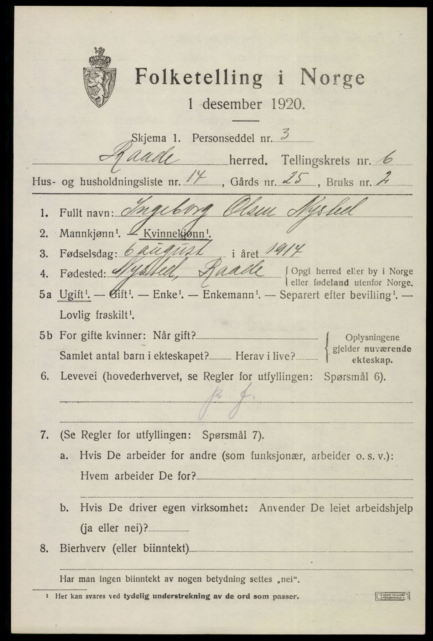 SAO, 1920 census for Råde, 1920, p. 5767