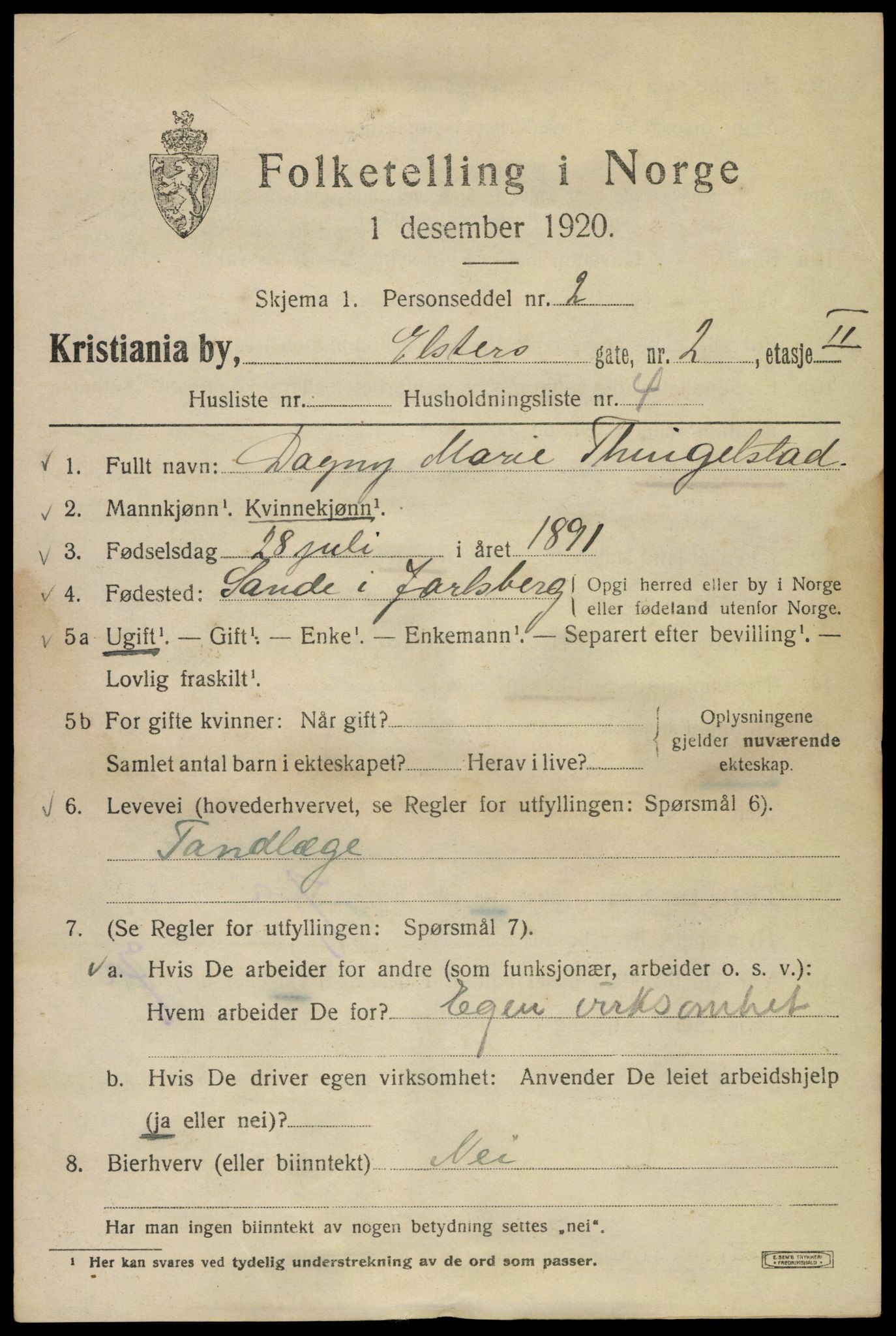 SAO, 1920 census for Kristiania, 1920, p. 215065