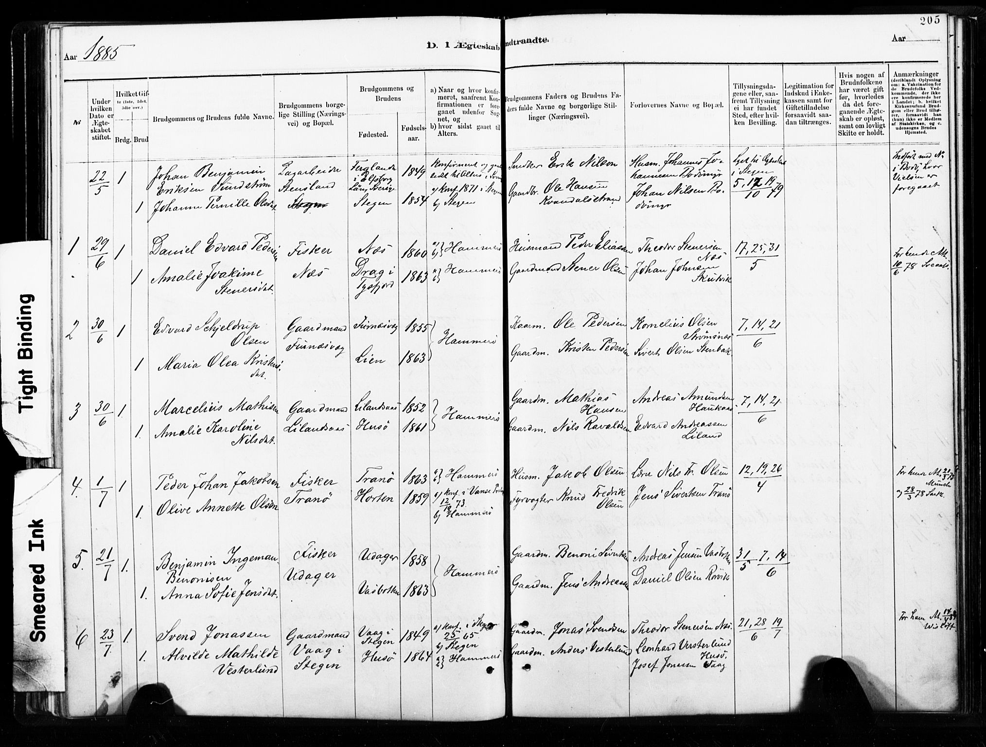 Ministerialprotokoller, klokkerbøker og fødselsregistre - Nordland, SAT/A-1459/859/L0846: Parish register (official) no. 859A06, 1878-1889, p. 205