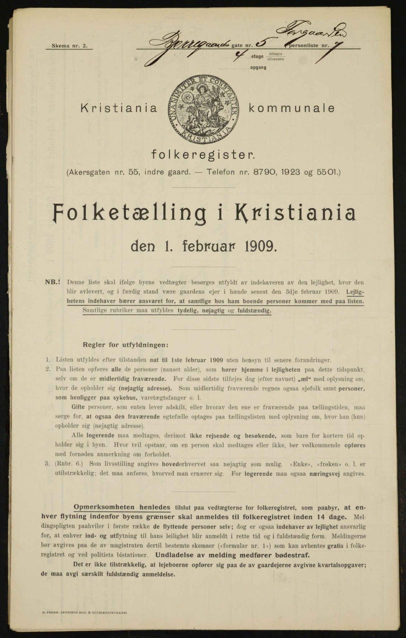 OBA, Municipal Census 1909 for Kristiania, 1909, p. 5171